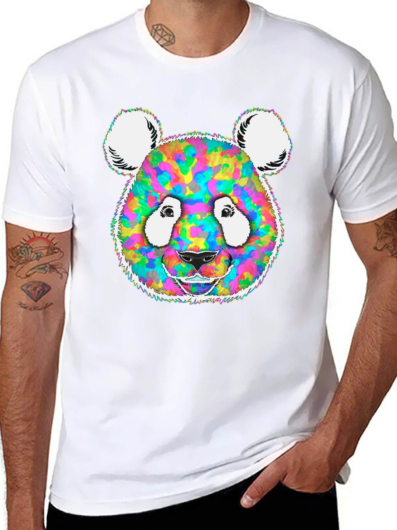 Black Colorful Panda Graphic Tee - Unique Design view 8