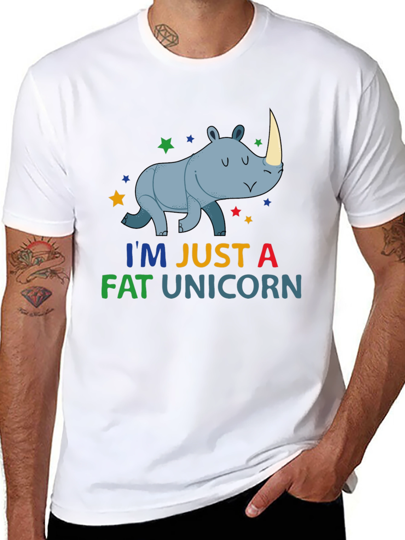 Black Funny Fat Unicorn Rhino Graphic T-Shirt view 8