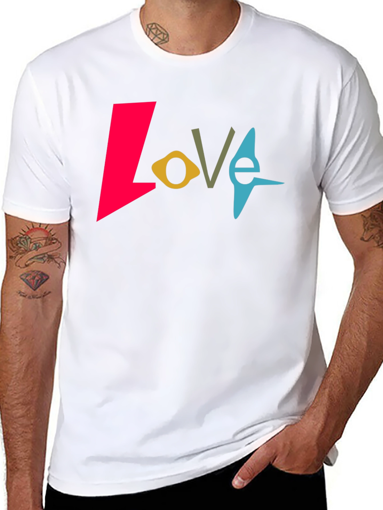 Black Colorful 'Love' Graphic Black T-Shirt view 8