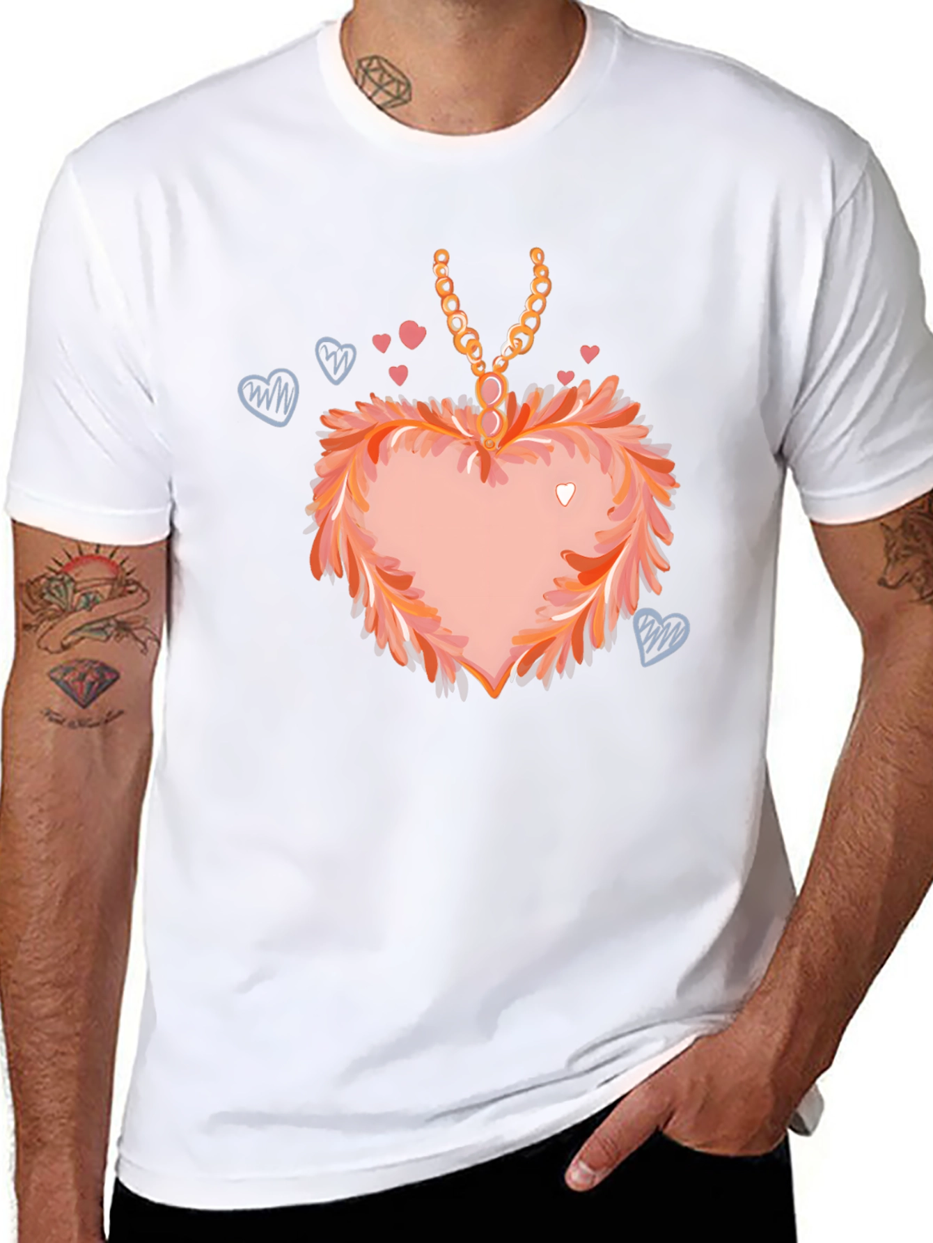 Black Heart Pendant T-Shirt: Fashionable Valentine's Day Apparel view 8