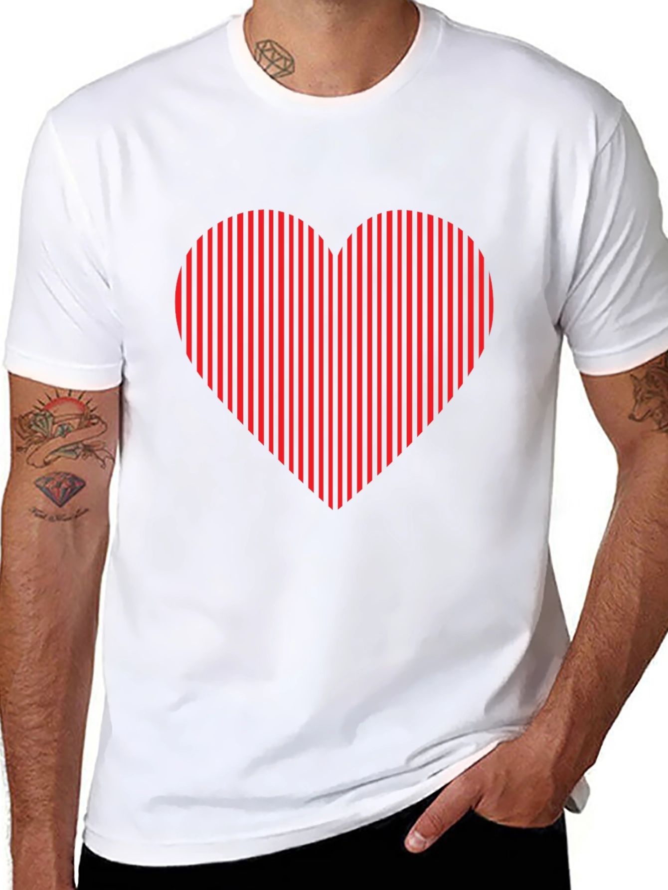 Black Striped Heart Graphic Tee - Black Casual Shirt view 8