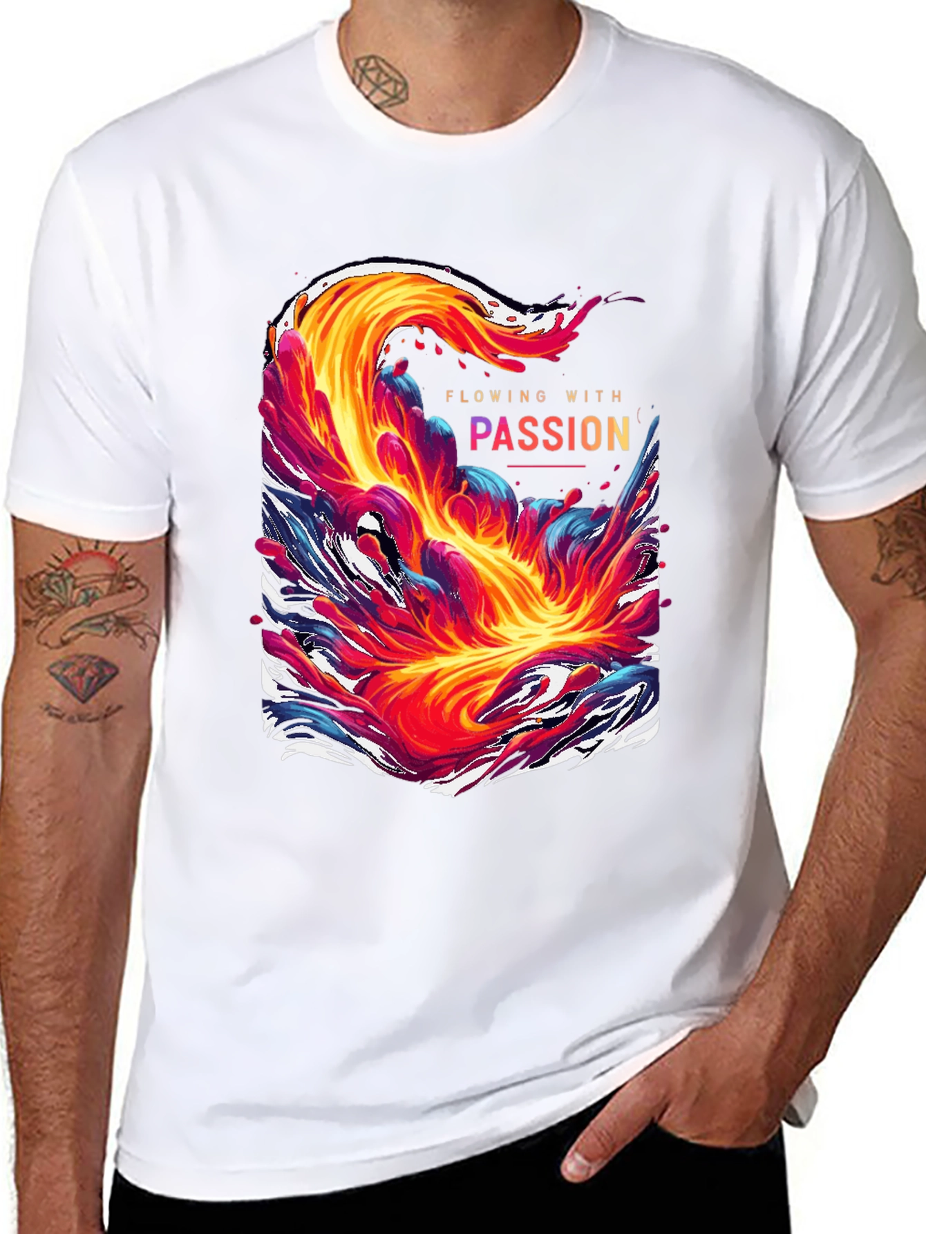 Black Flowing With Passion Graphic Tee - Unique Men's T-Shirt view 8