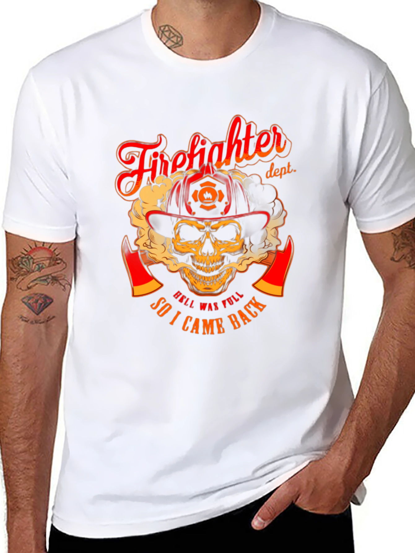 Black Firefighter Skull Graphic T-Shirt - "Hell Was Full" Design view 8