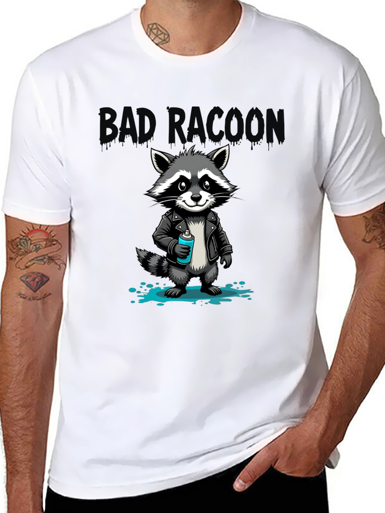 Black Bad Raccoon Graphic T-Shirt - Cool Cartoon Design view 8