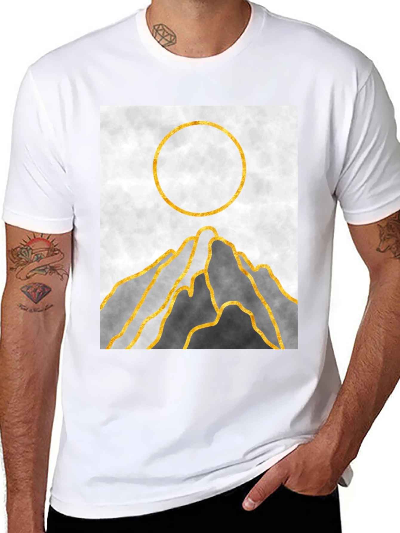 Black Abstract Mountain Sunset Graphic Tee view 8
