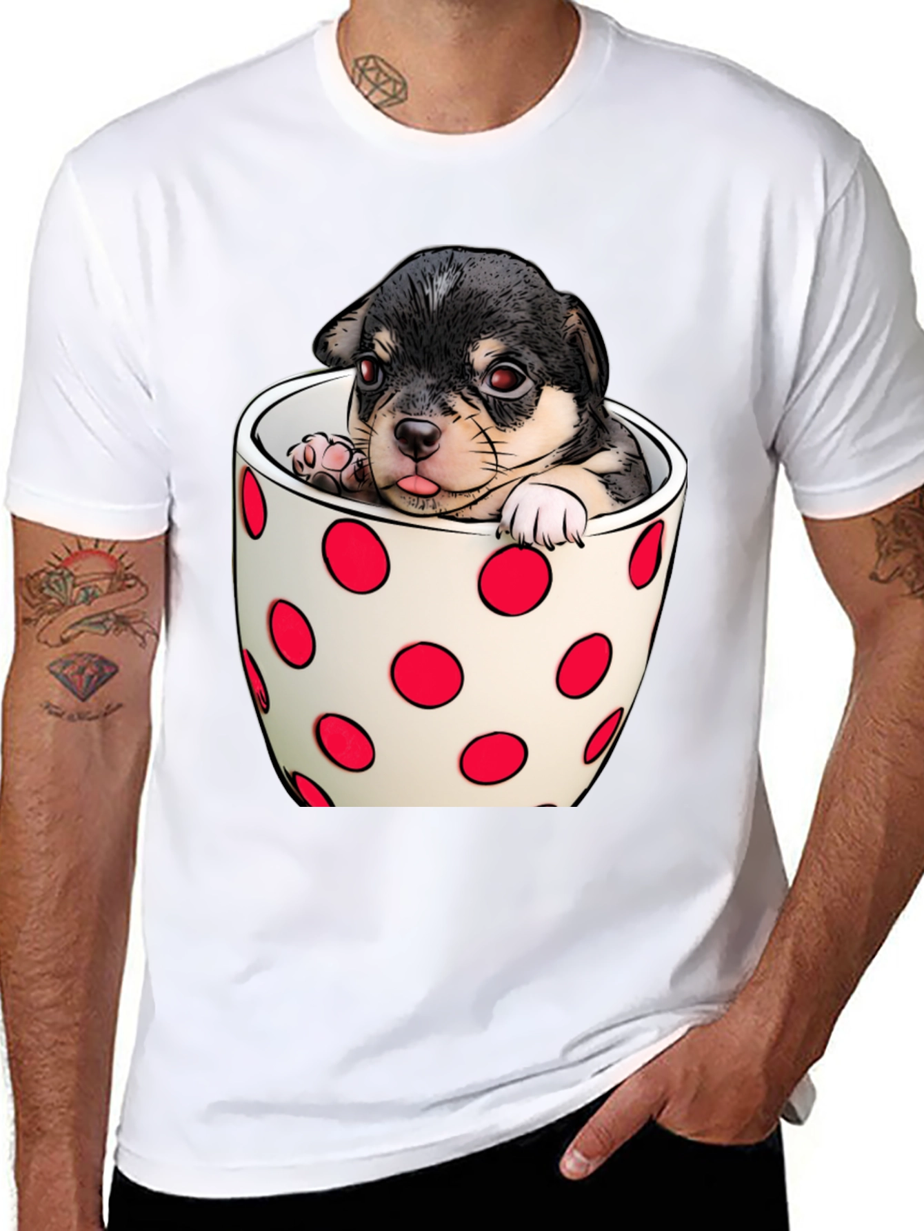 Black Puppy in a Cup T-Shirt - Cute Dog Tee view 8
