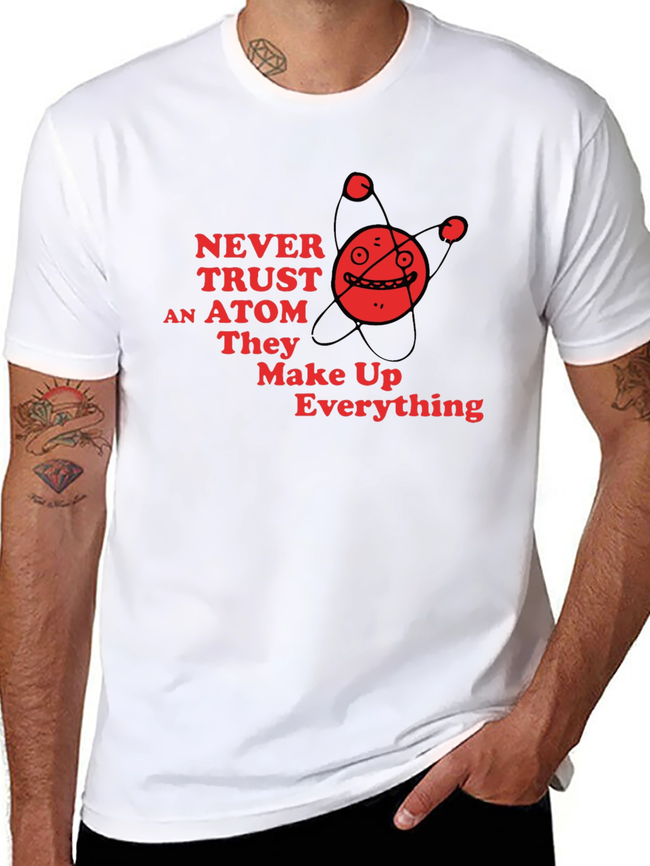 Black Never Trust an Atom Funny Science T-Shirt view 8