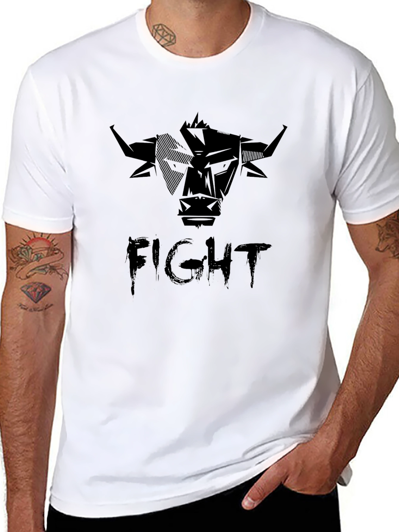 Men's Black Fight Bull Graphic Tee - 8