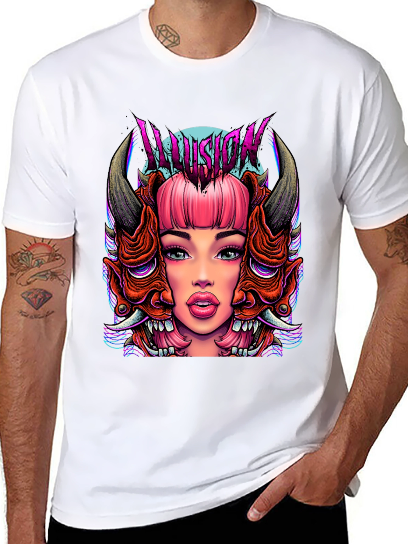 Black Illusion Graphic Tee - Edgy Demon Girl Design view 8