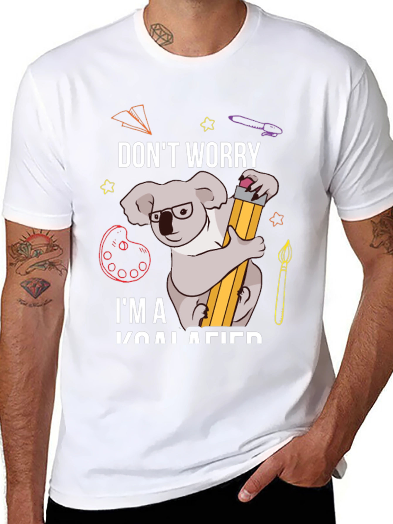 Black Don't Worry I'm Koalafied Funny Graphic Tee view 8