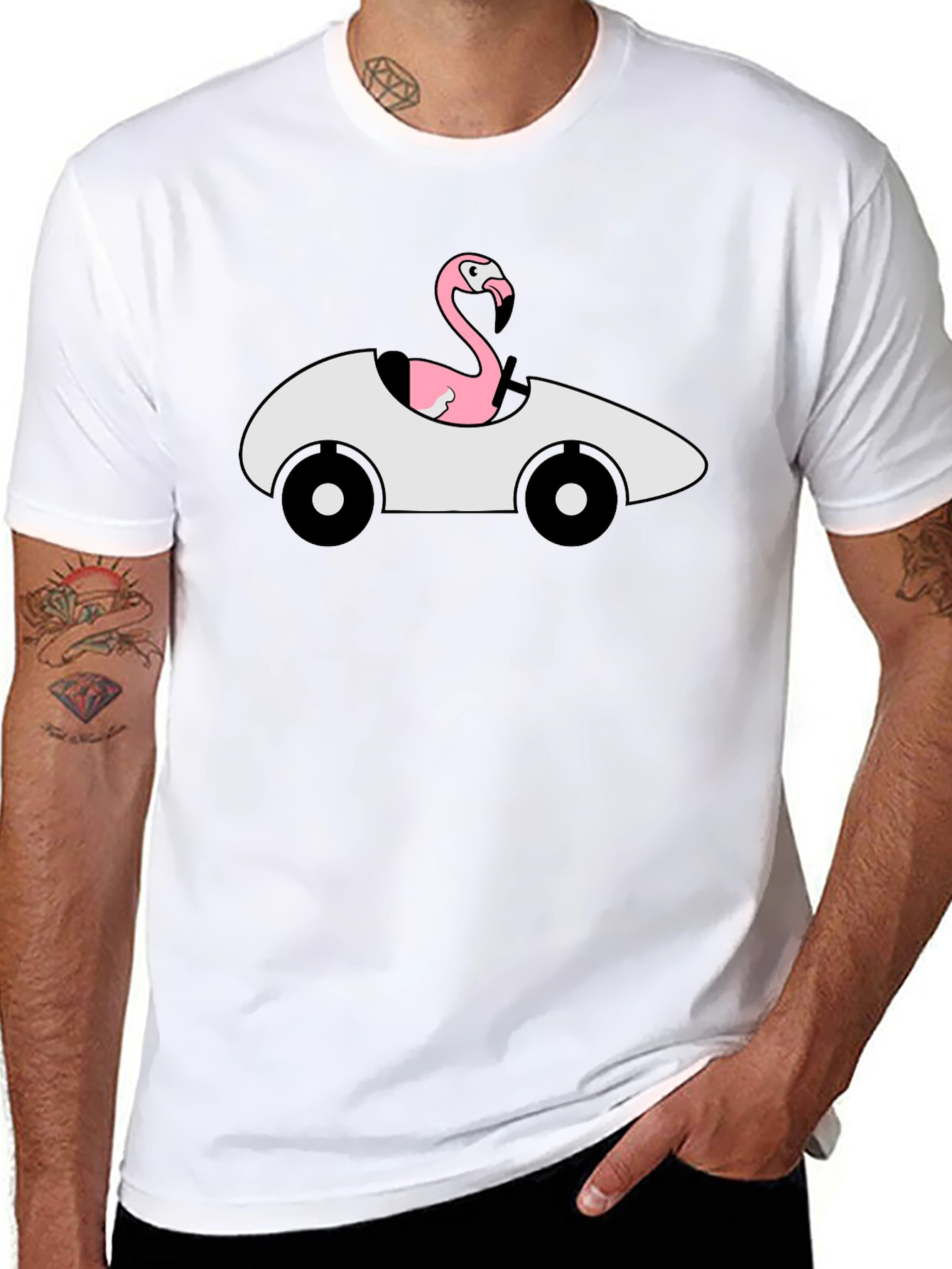Black Flamingo Driving Car Graphic T-Shirt view 8