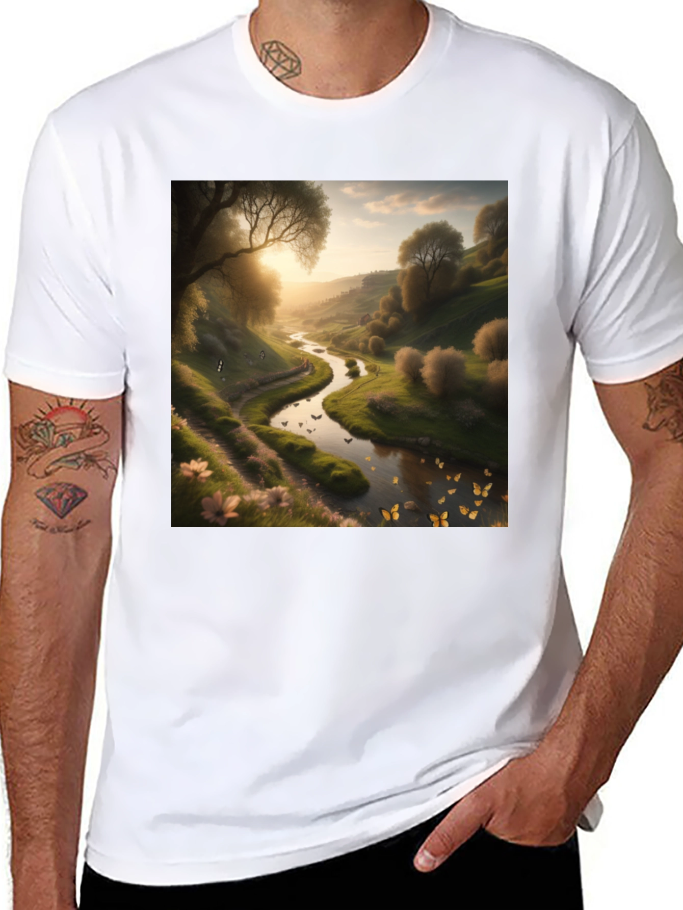 Black Nature River Graphic Tee - Men's Black T-Shirt view 8