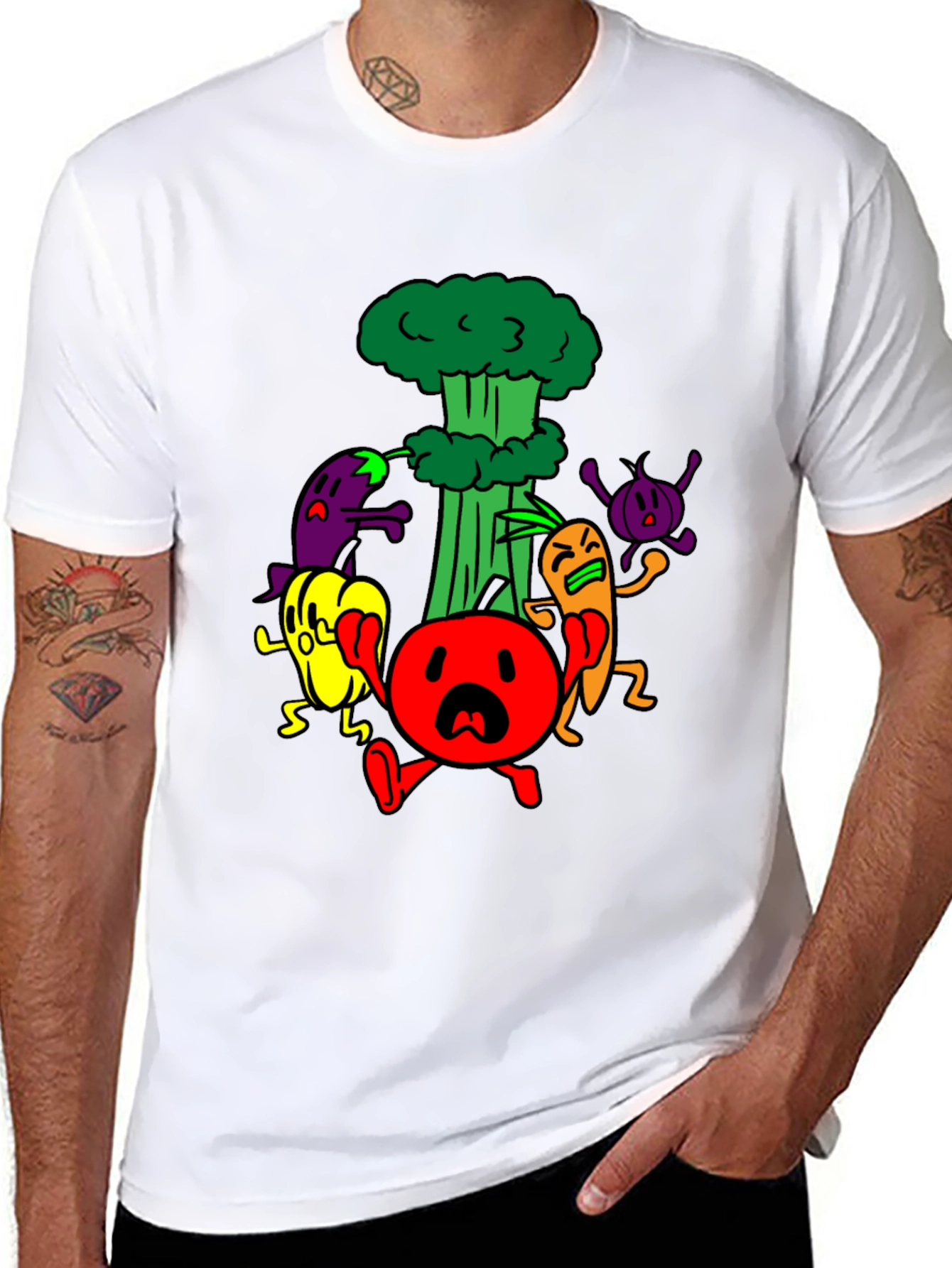 Cartoon Vegetable Panic T-Shirt - 8