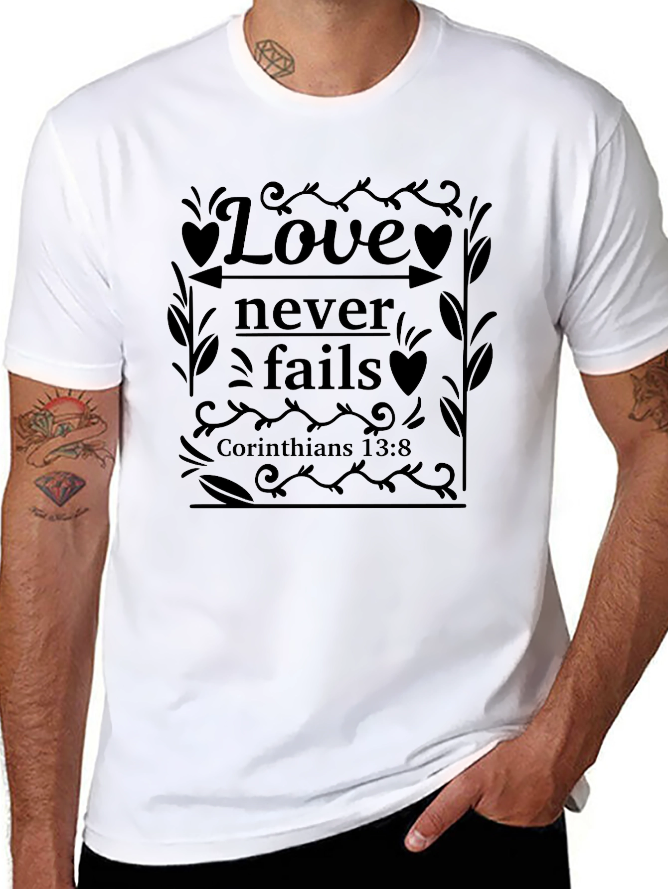 Black Love Never Fails T-Shirt - Christian Design view 8