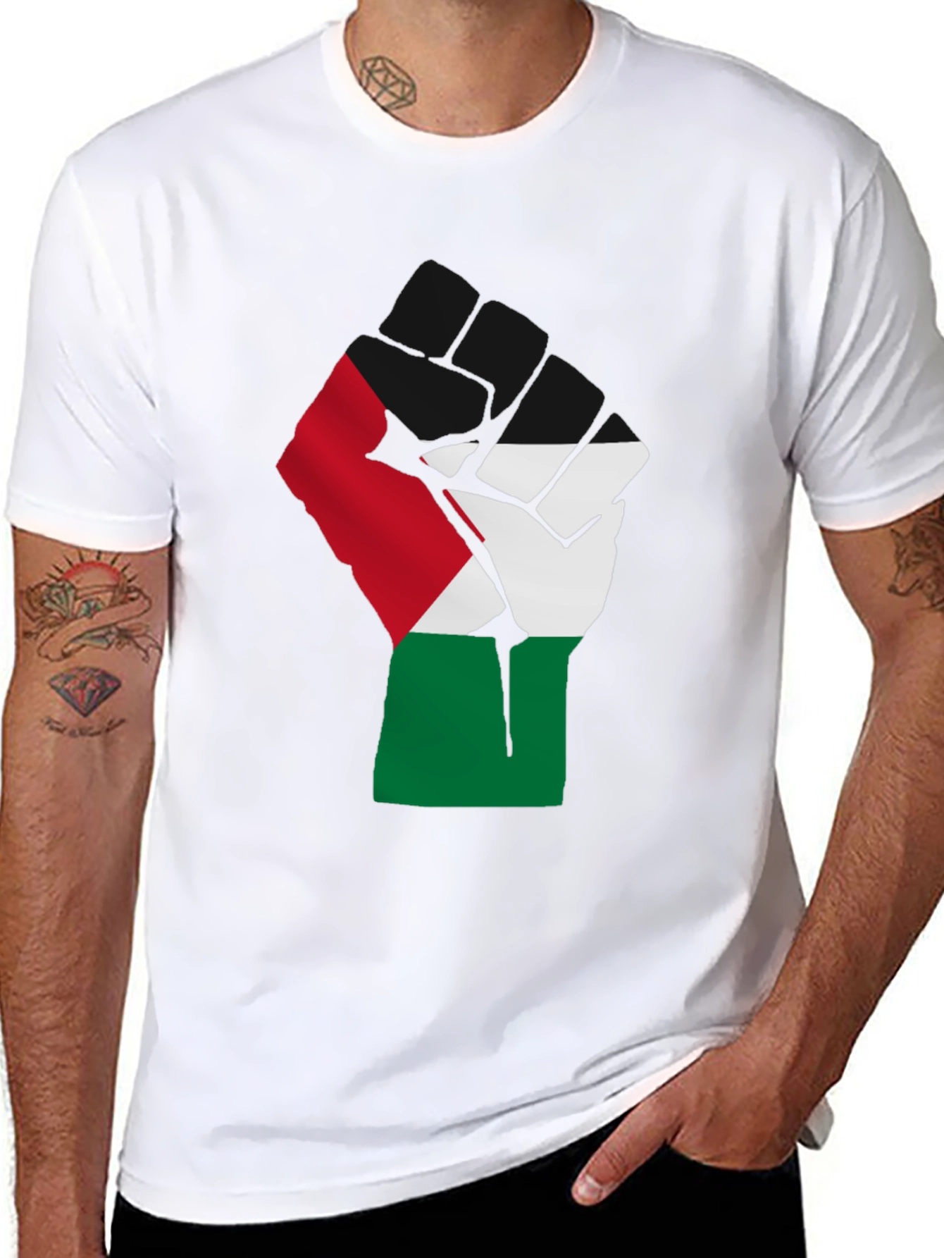 Black Palestine Flag Raised Fist T-Shirt - Black view 8