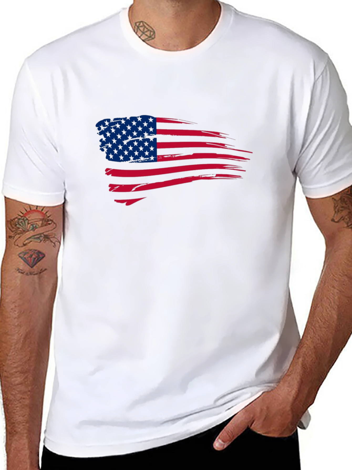 Black American Flag Graphic Print Crew Neck T-Shirt view 8