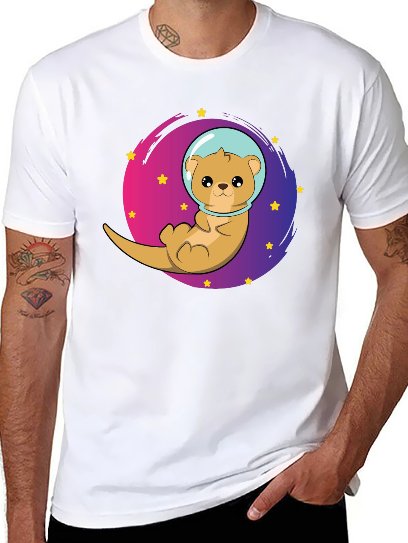 Black Space Otter T-Shirt - Galaxy Cute Tee view 8