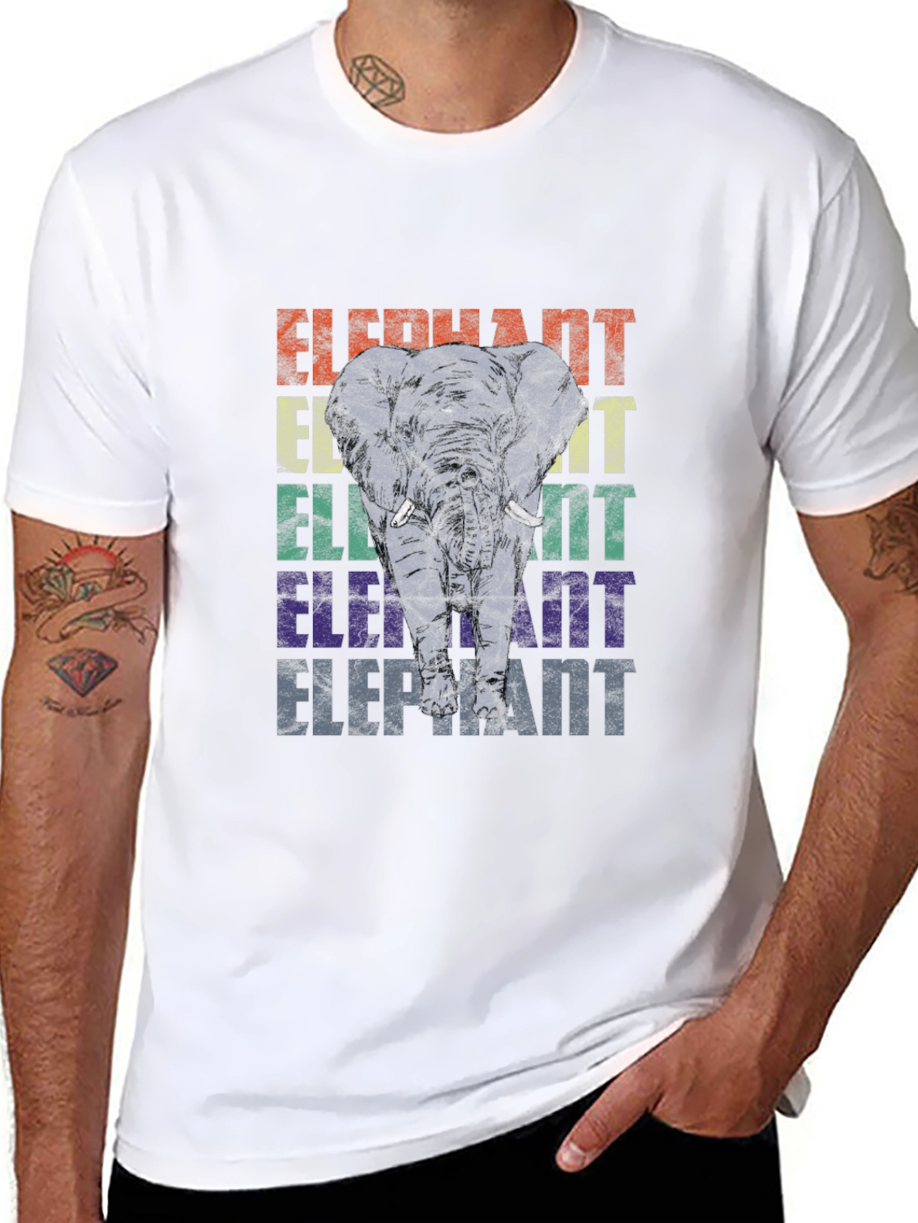 Black Retro Elephant Graphic Print T-Shirt view 8