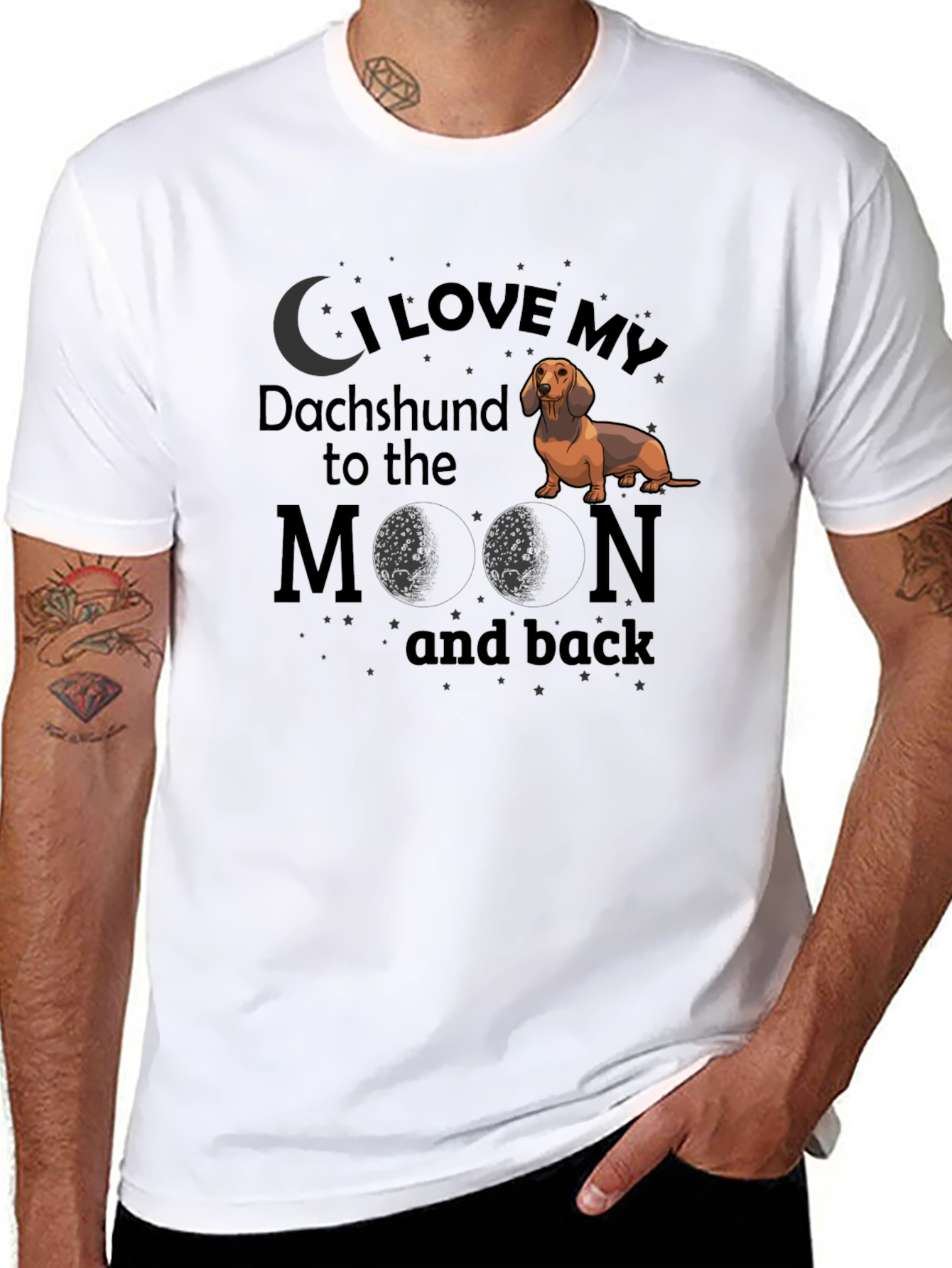 Black I Love My Dachshund to the Moon and Back T-Shirt view 8