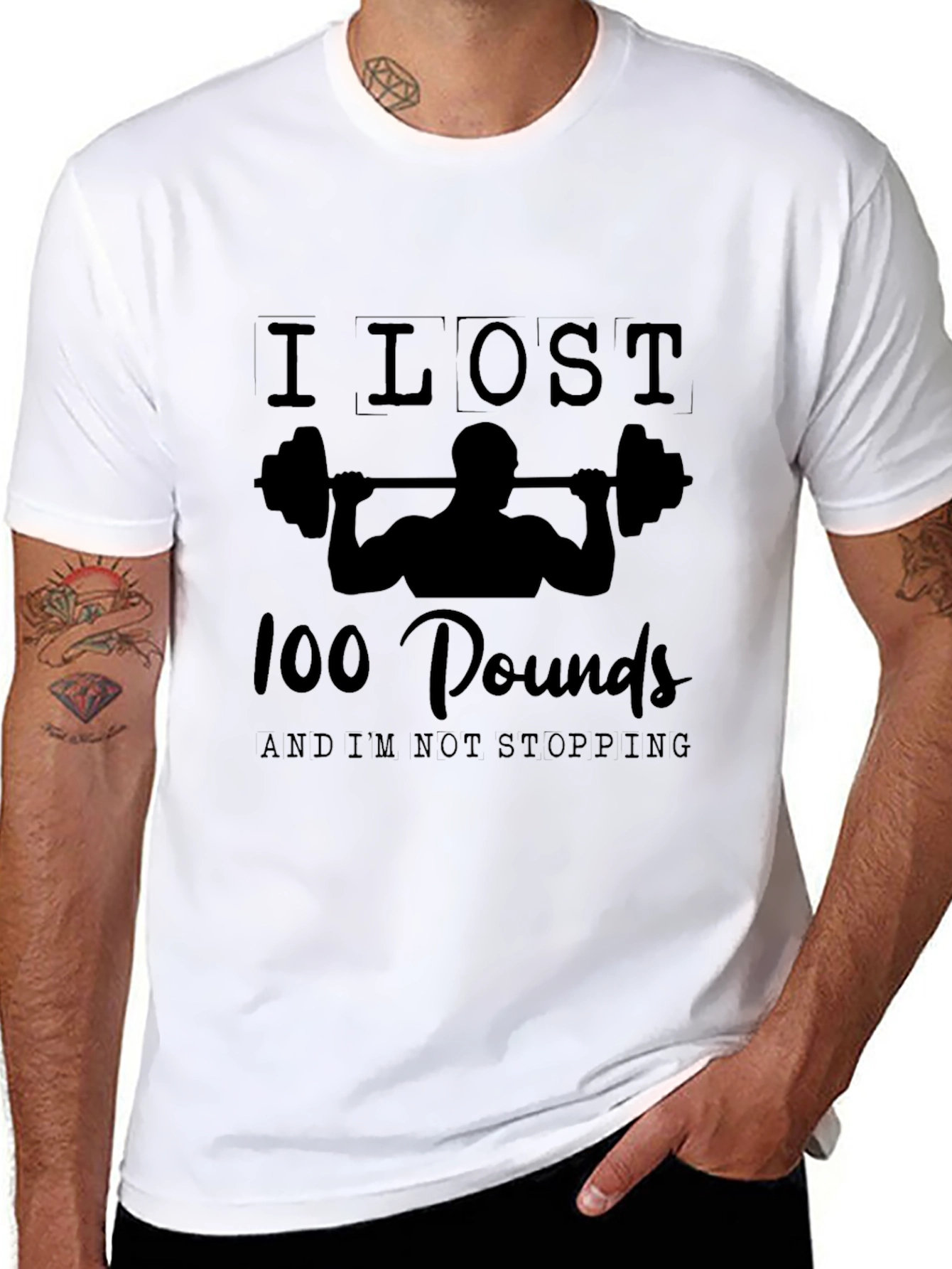 Black I Lost 100 Pounds Gym Workout Motivation T-Shirt view 8