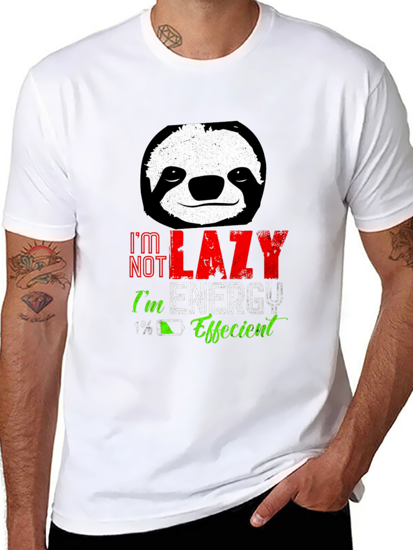 Black Lazy Sloth Energy Efficient Men's Black T-Shirt view 8