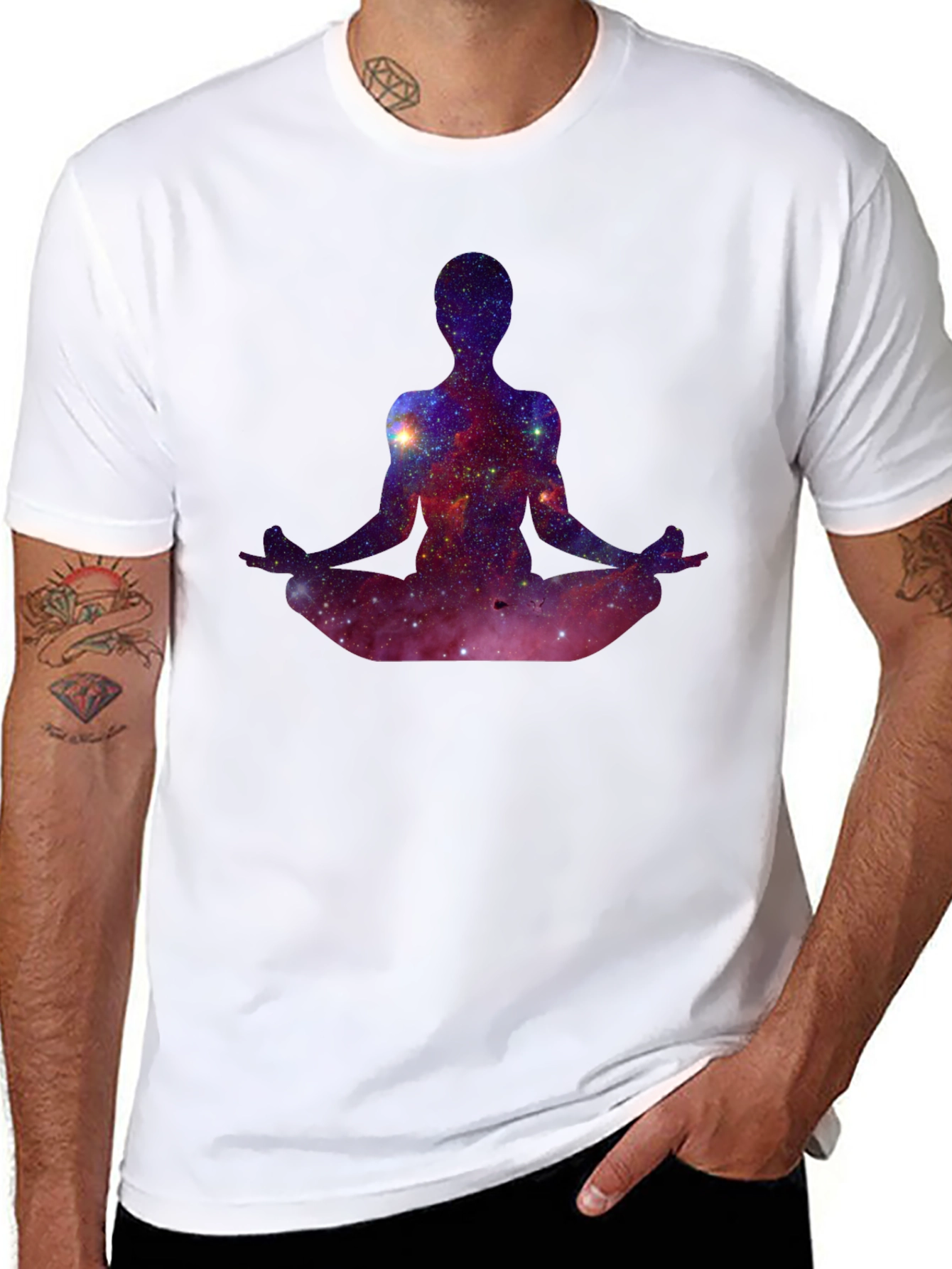 Black Cosmic Meditation T-Shirt - Galaxy Yoga Tee view 8