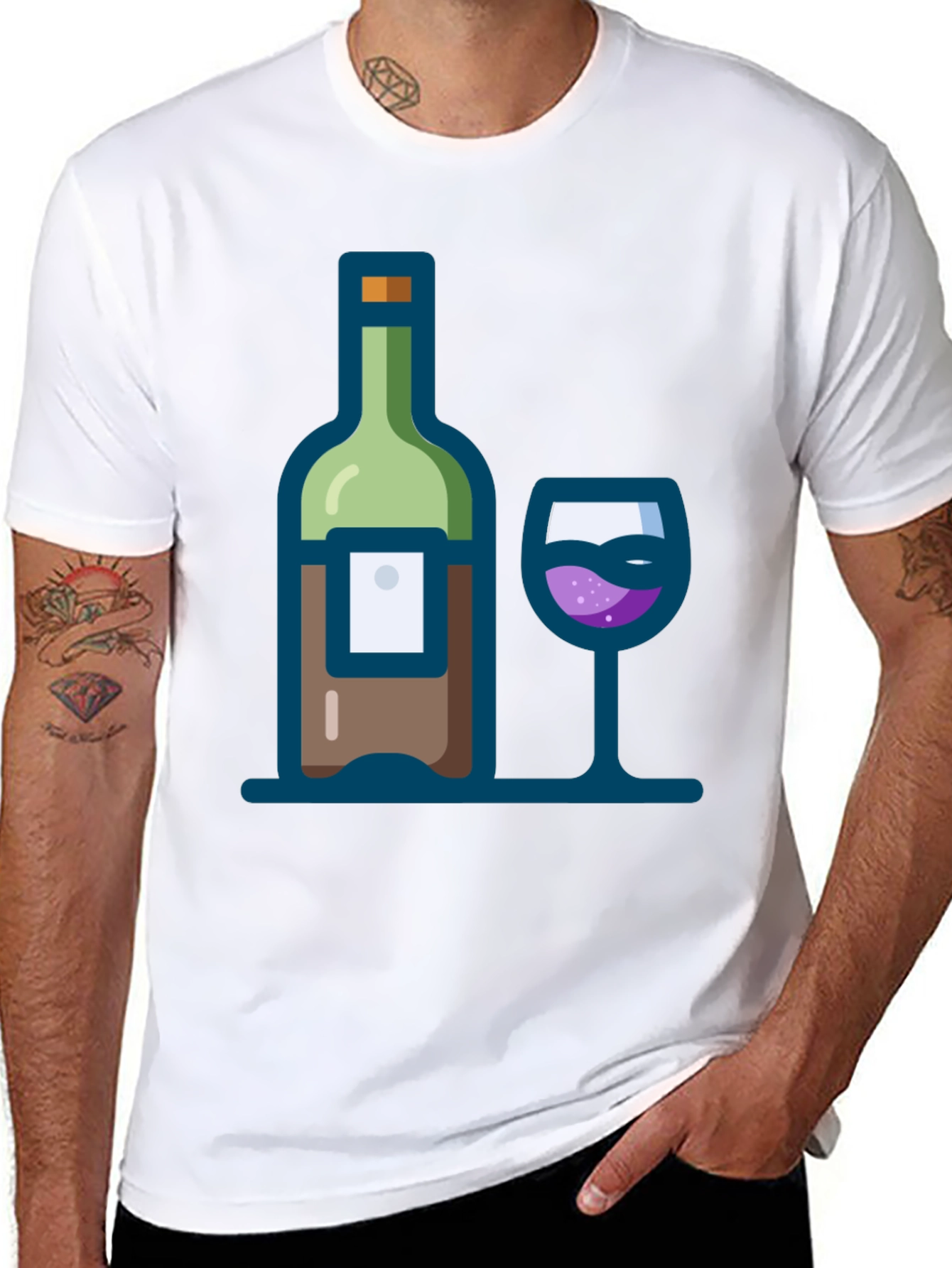 Black Wine Bottle and Glass Graphic Tee view 8