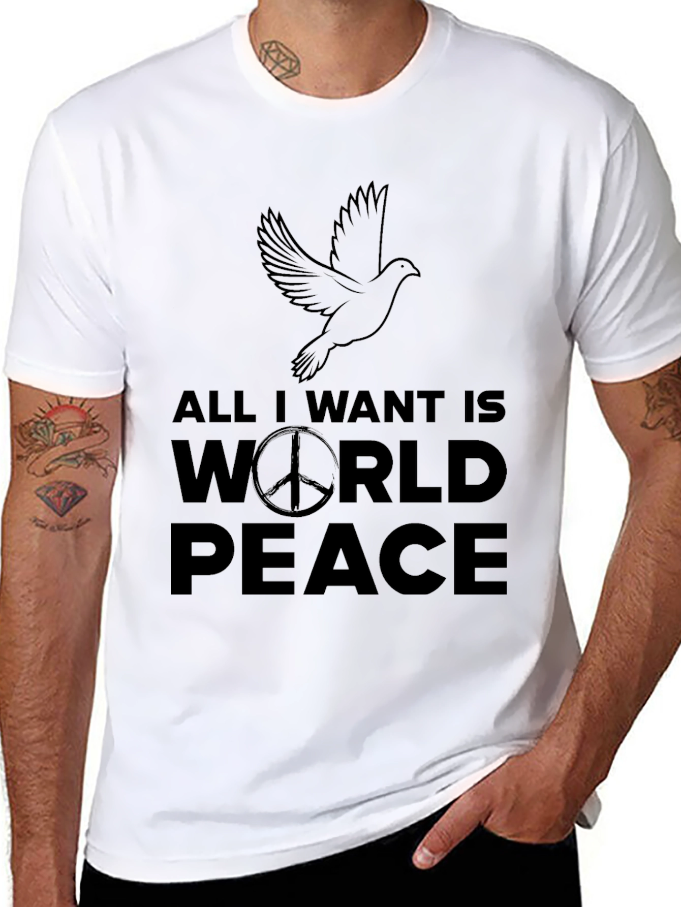 Black All I Want Is World Peace Black T-Shirt view 8