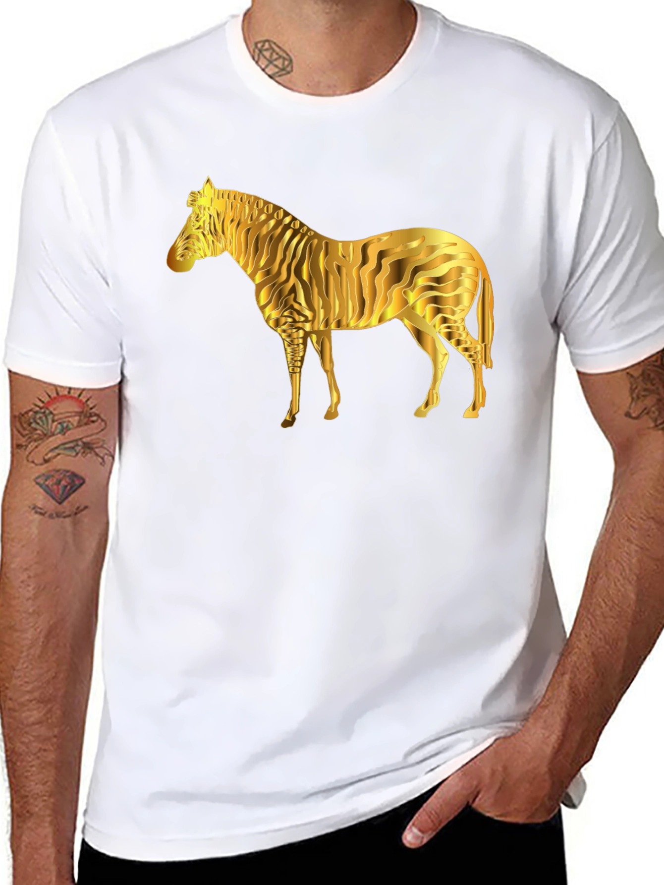 Black Golden Zebra Graphic Black T-Shirt view 8