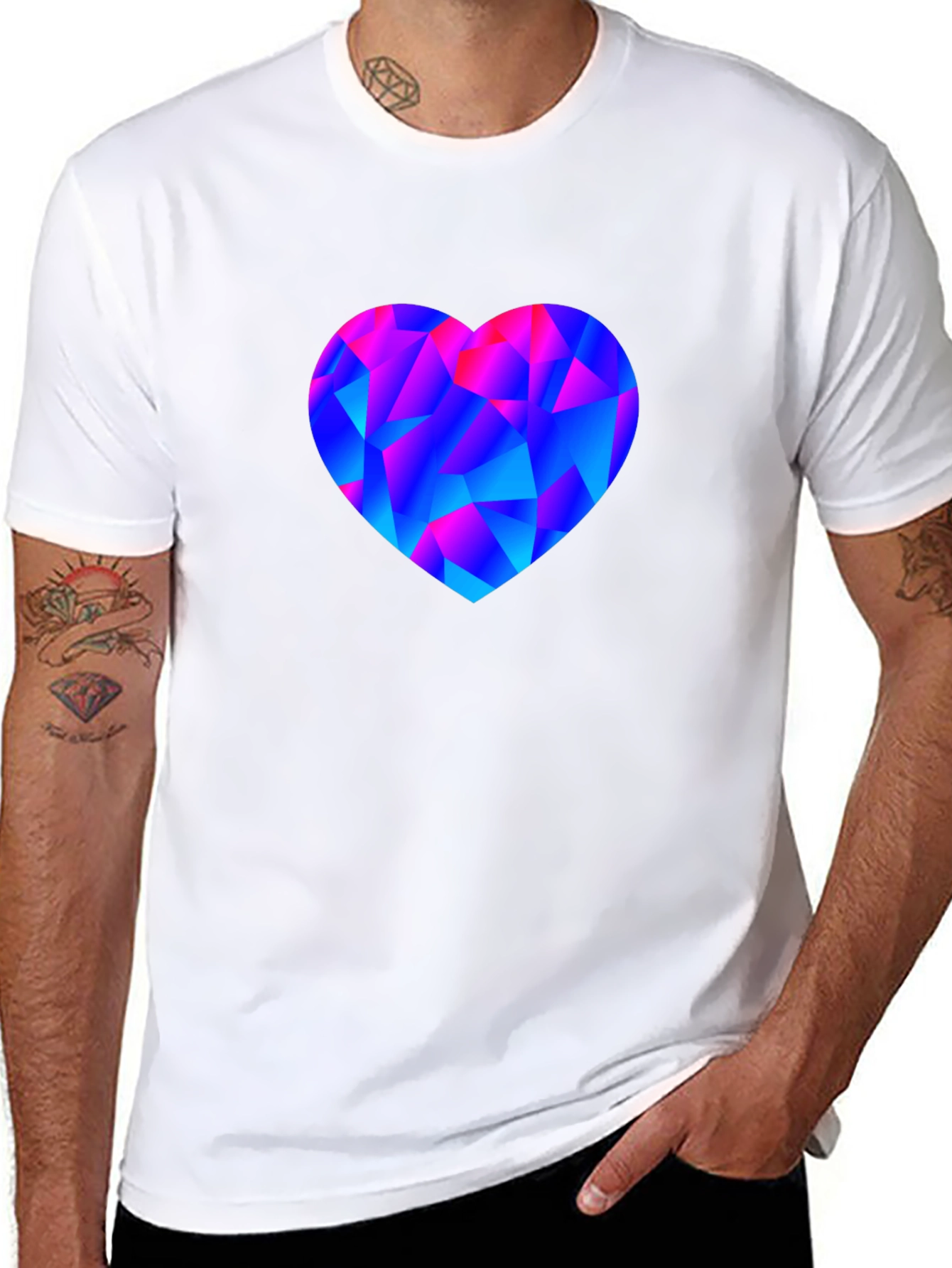 Black Geometric Heart Print Black T-Shirt view 8