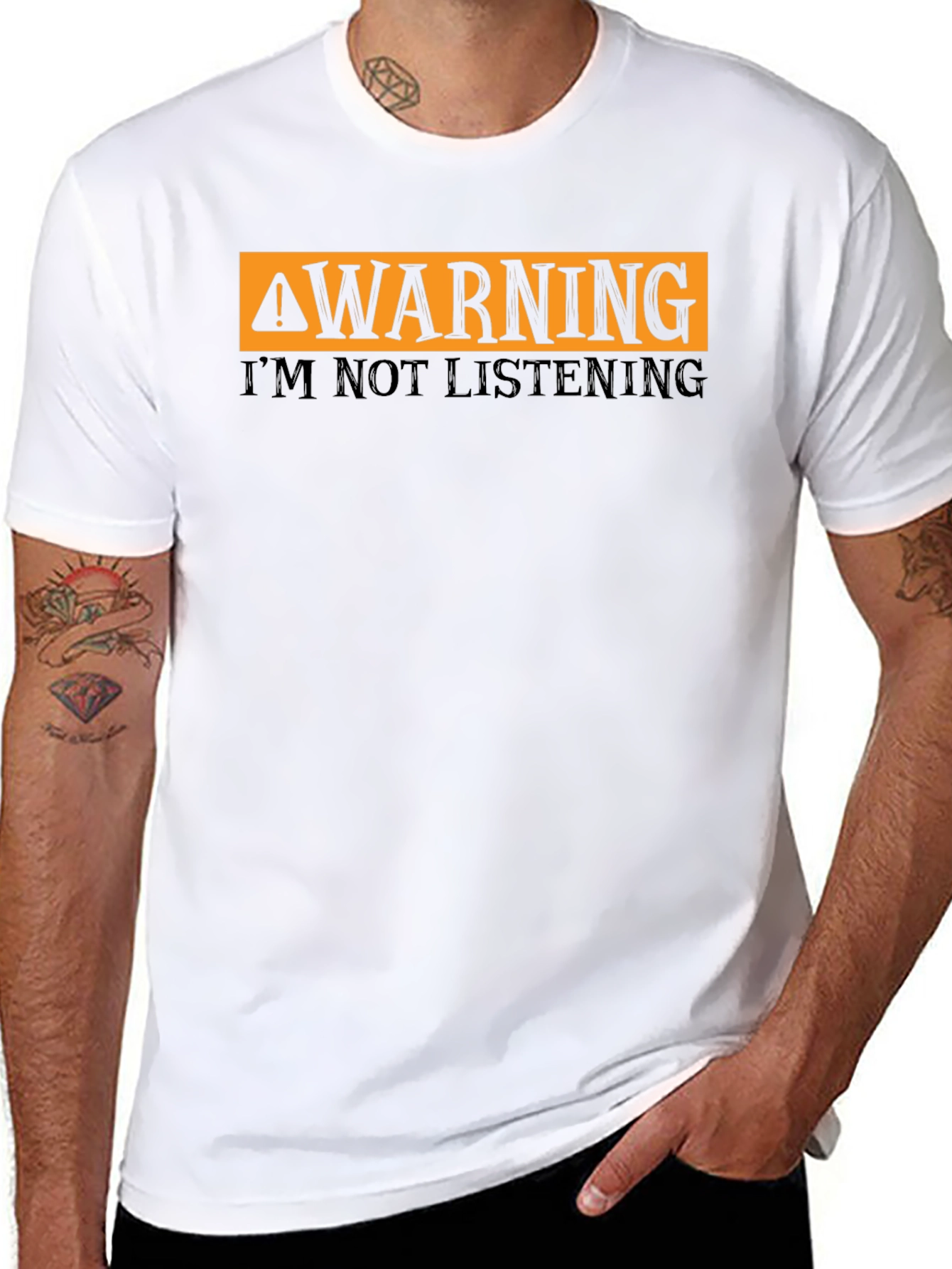 Black Warning I'm Not Listening T-Shirt Funny Sarcastic Tee view 8
