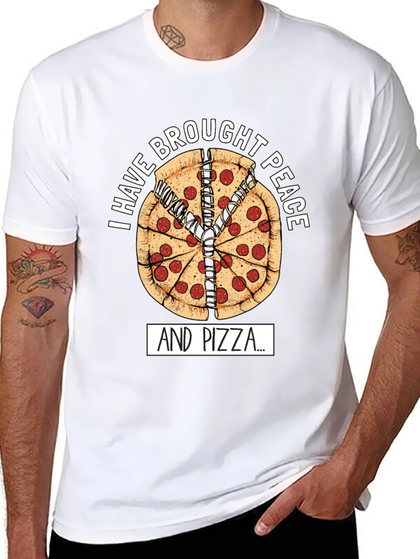 Black Peace Pizza T-Shirt - "I Have Brought Peace And Pizza" view 8