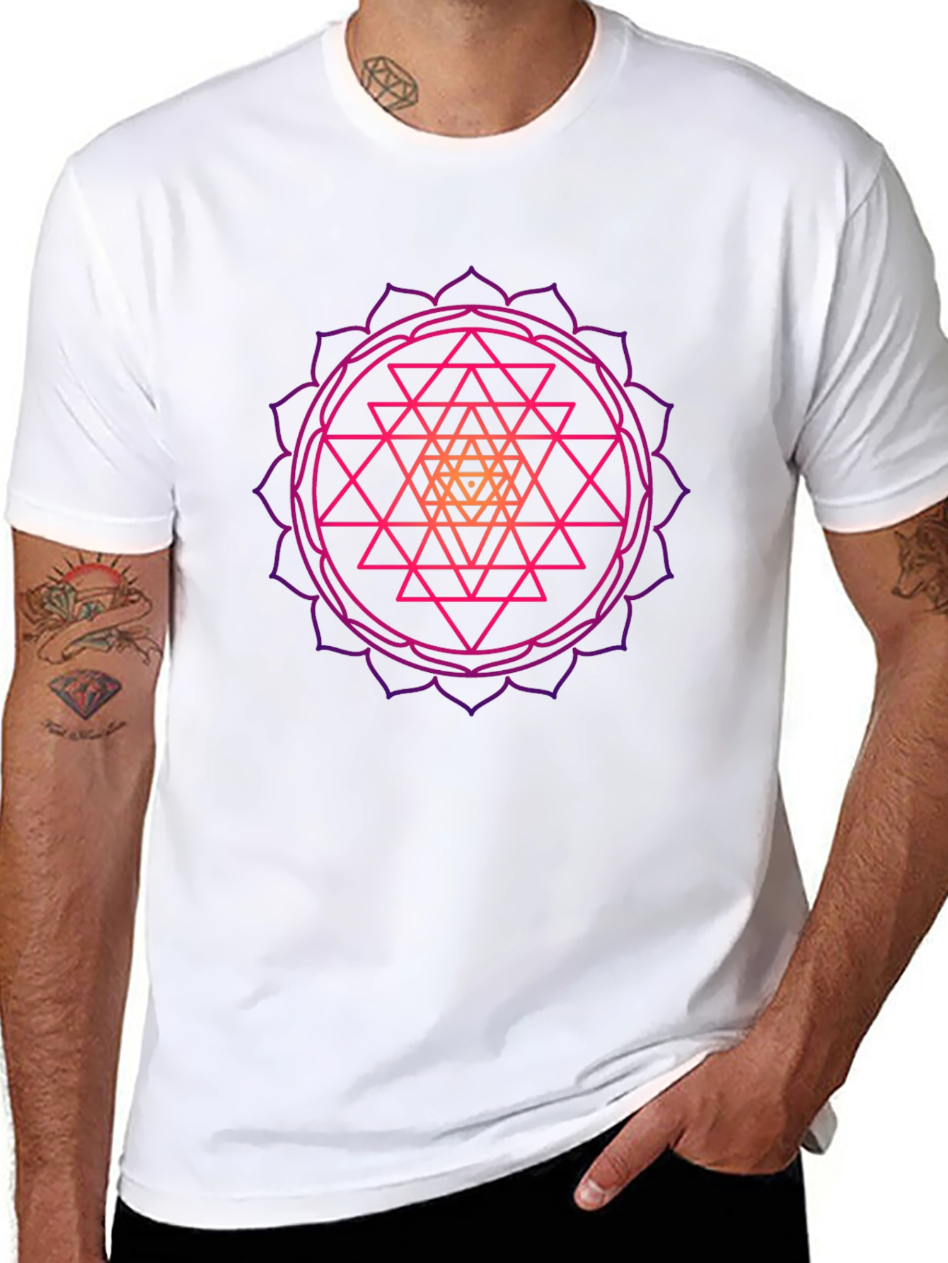 Black Geometric Mandala Graphic Tee - Black Cotton T-Shirt view 8
