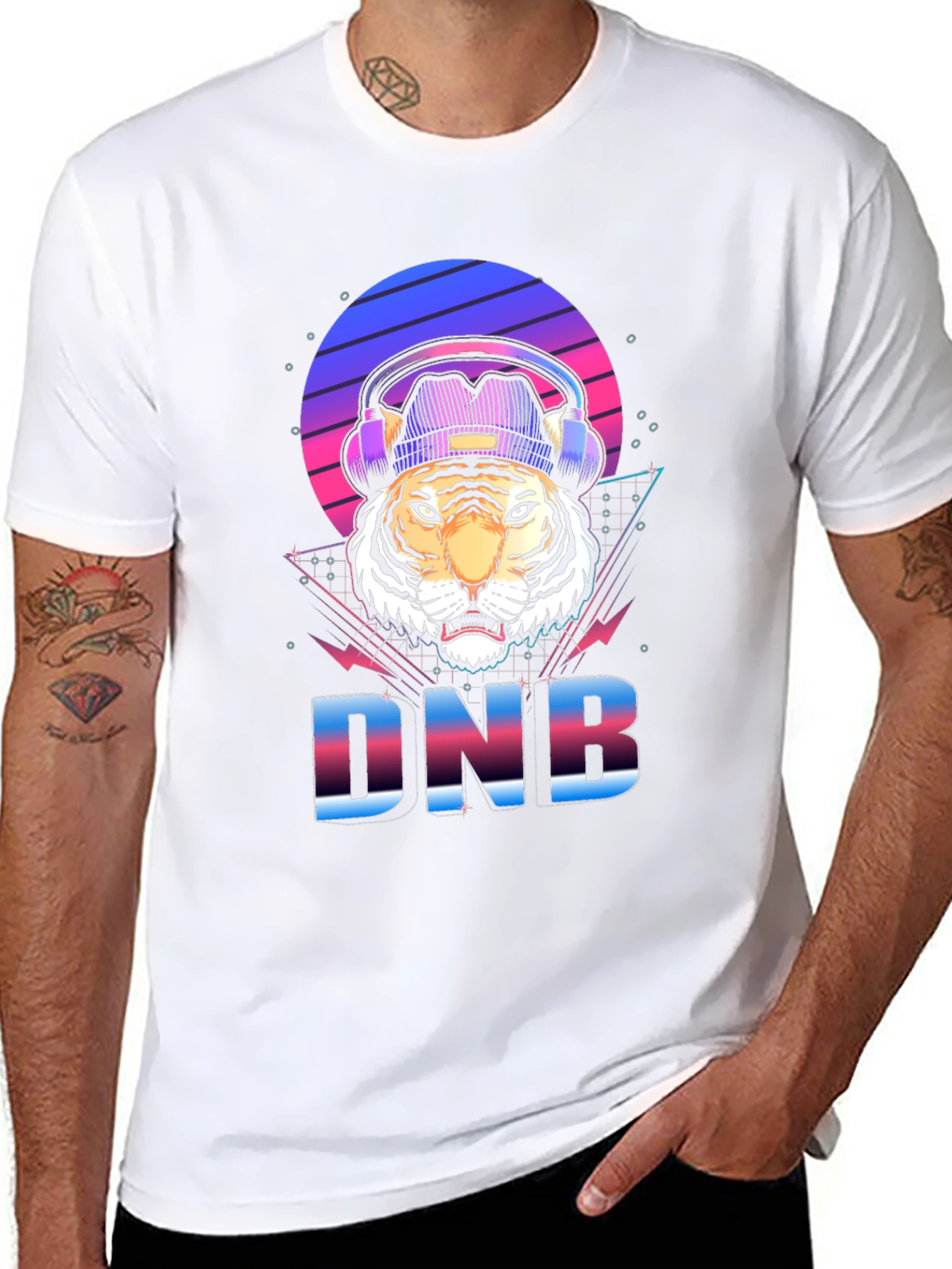 Black DNB Tiger Graphic T-Shirt, EDM Rave Style view 8