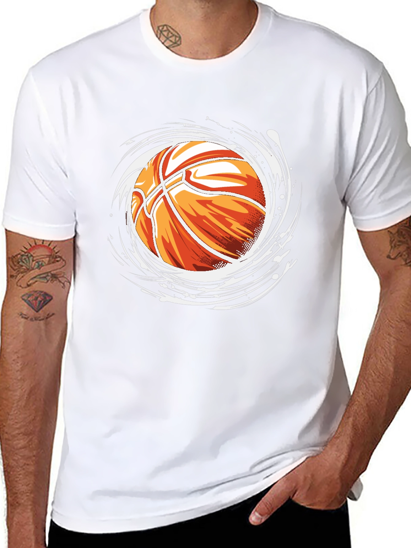 Basketball Graphic Tee - Black Cotton Blend - 8