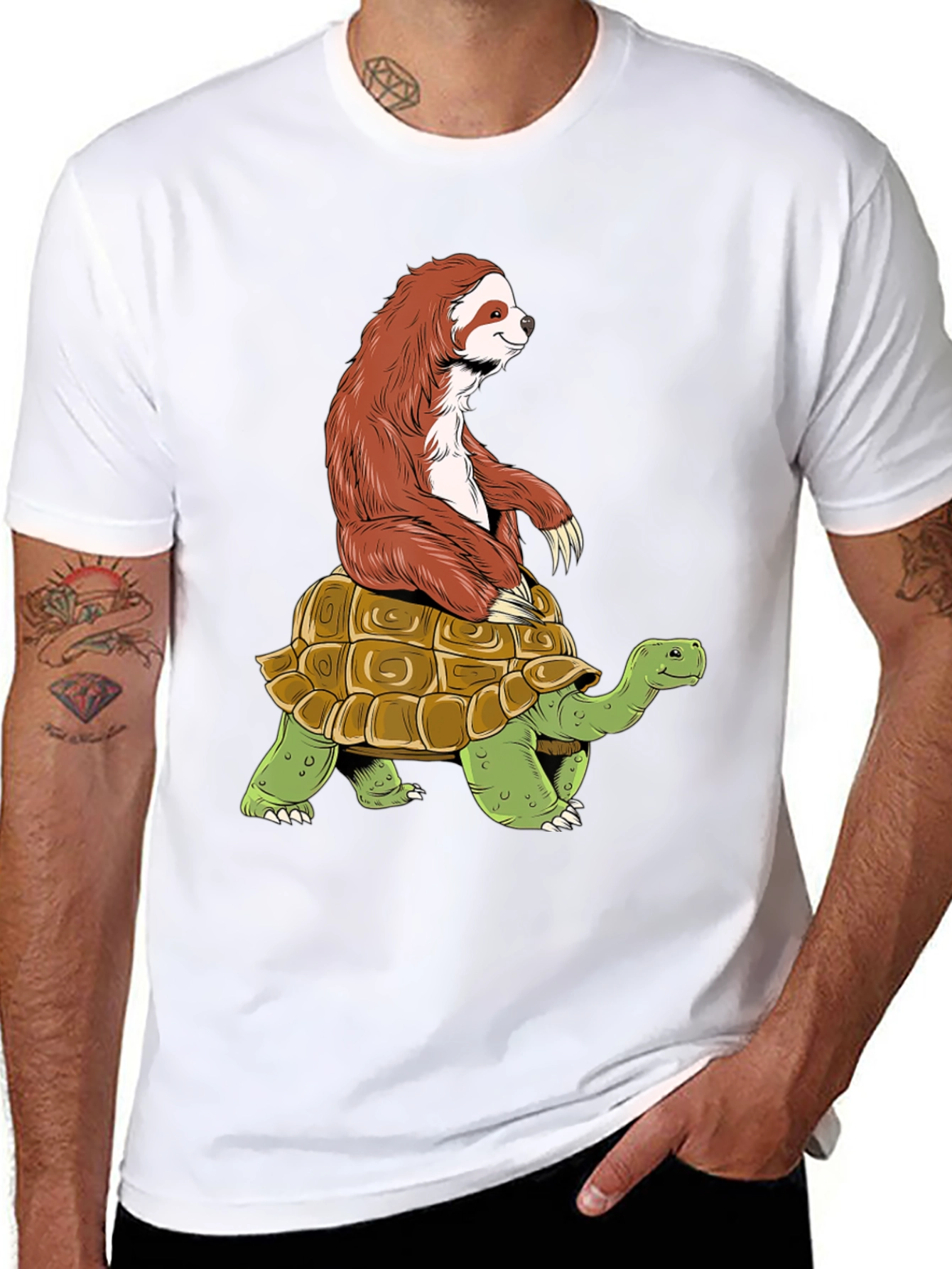 Black Sloth Riding Turtle Graphic Tee - Funny Animal Shirt view 8