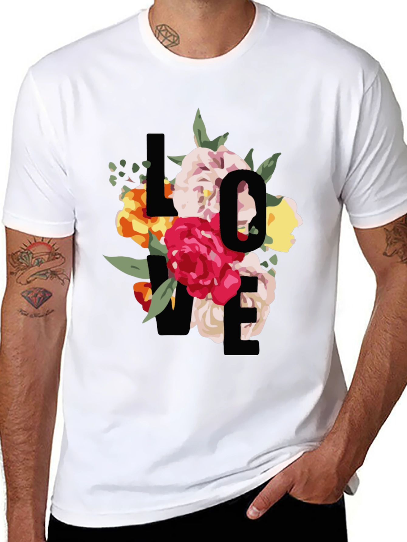 Black Floral Love Graphic Black T-Shirt view 8