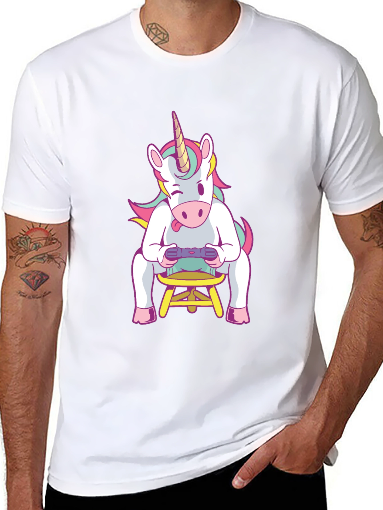 Black Unicorn Gamer T-Shirt - Black Cotton Tee view 8