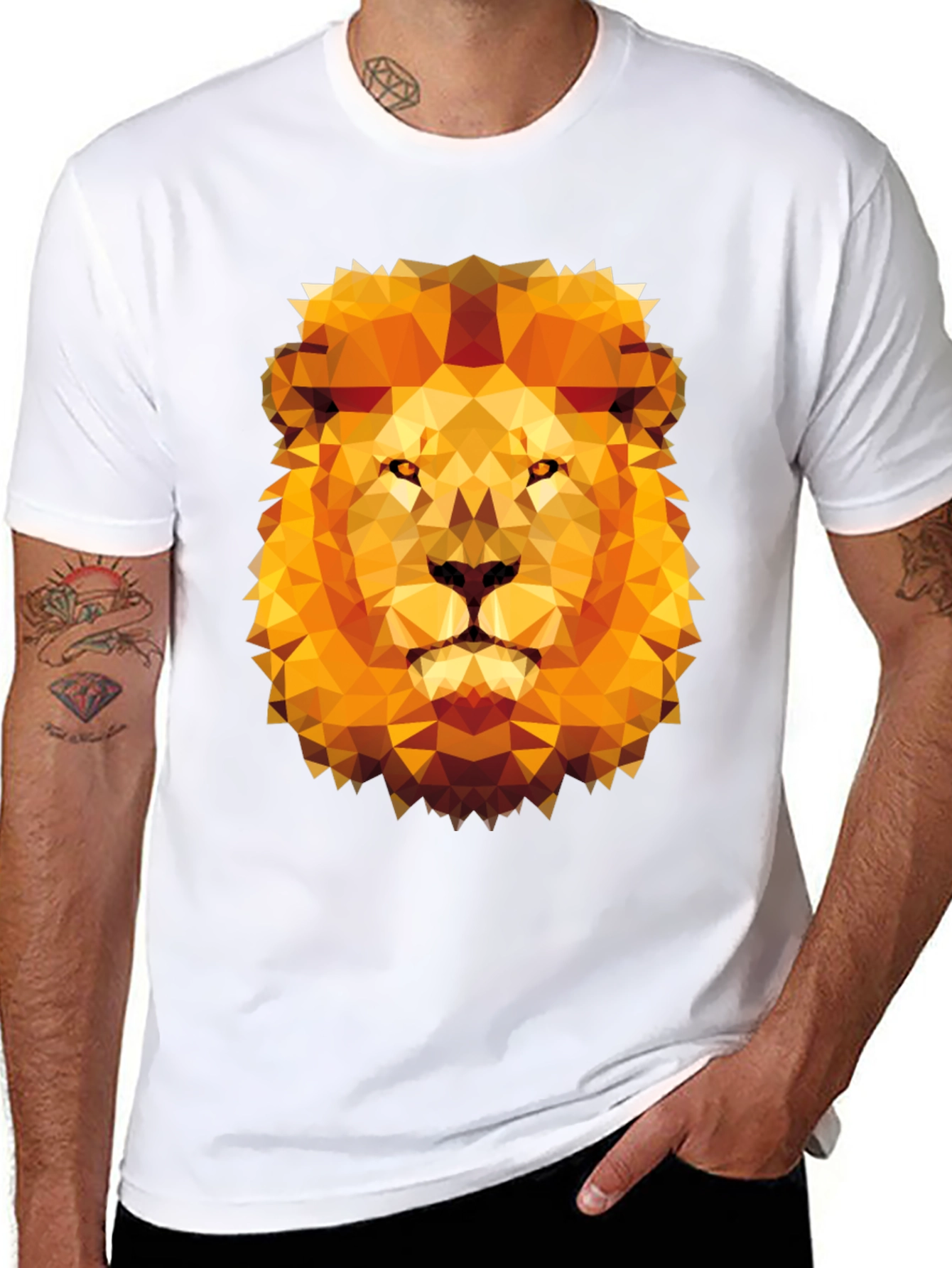 Black Geometric Lion Graphic Tee - Modern Style view 8