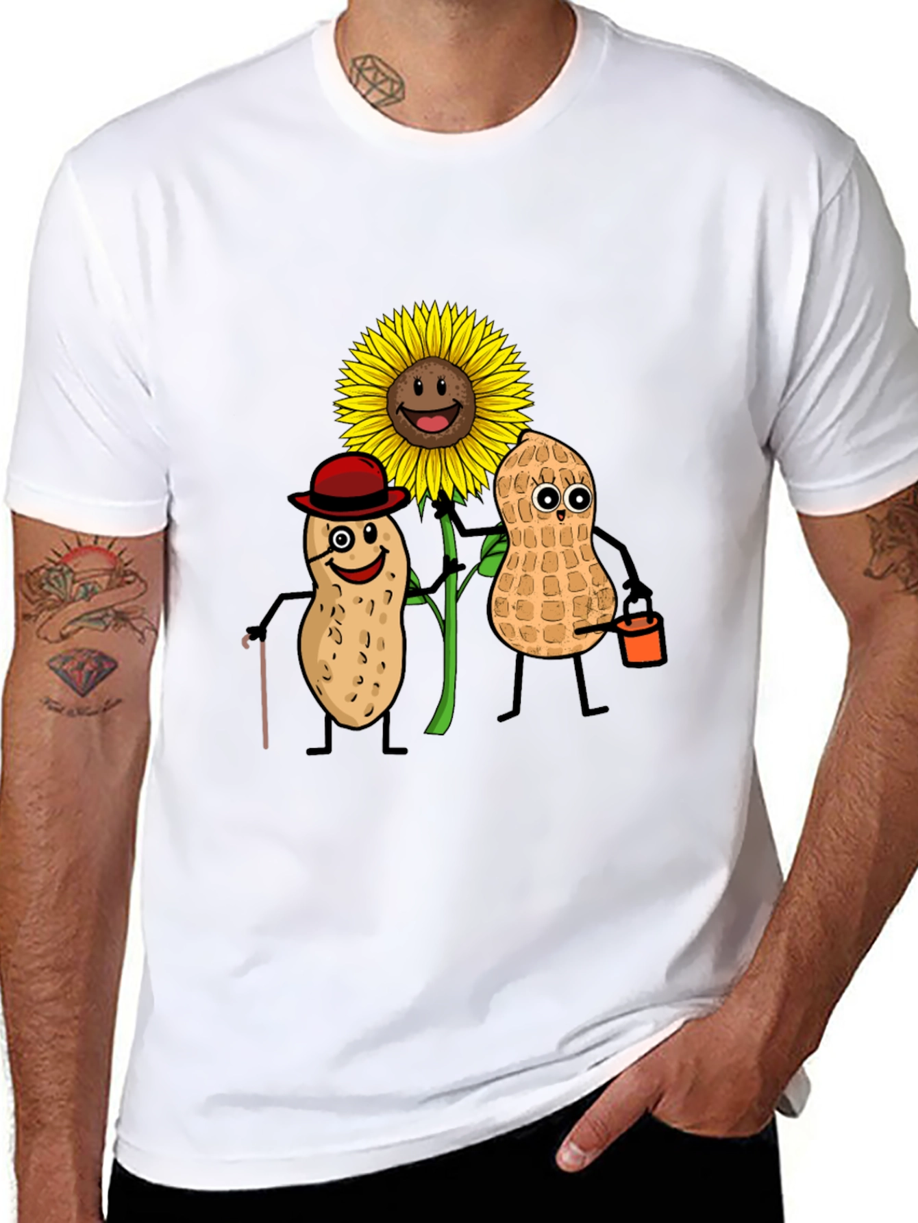 Black Funny Peanut Sunflower Graphic T-Shirt view 8