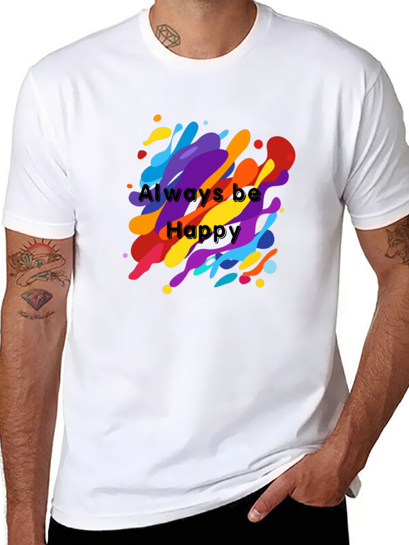 Black Always Be Happy Graphic Tee - Vibrant Color Splash view 8