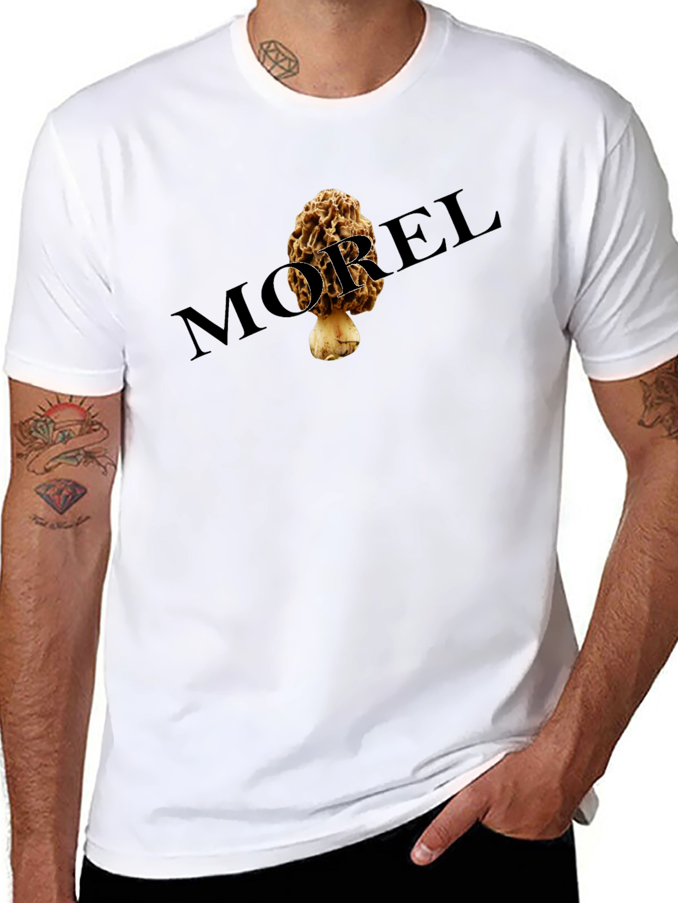 Black Morel Mushroom Graphic Tee - Black Unisex T-Shirt view 8