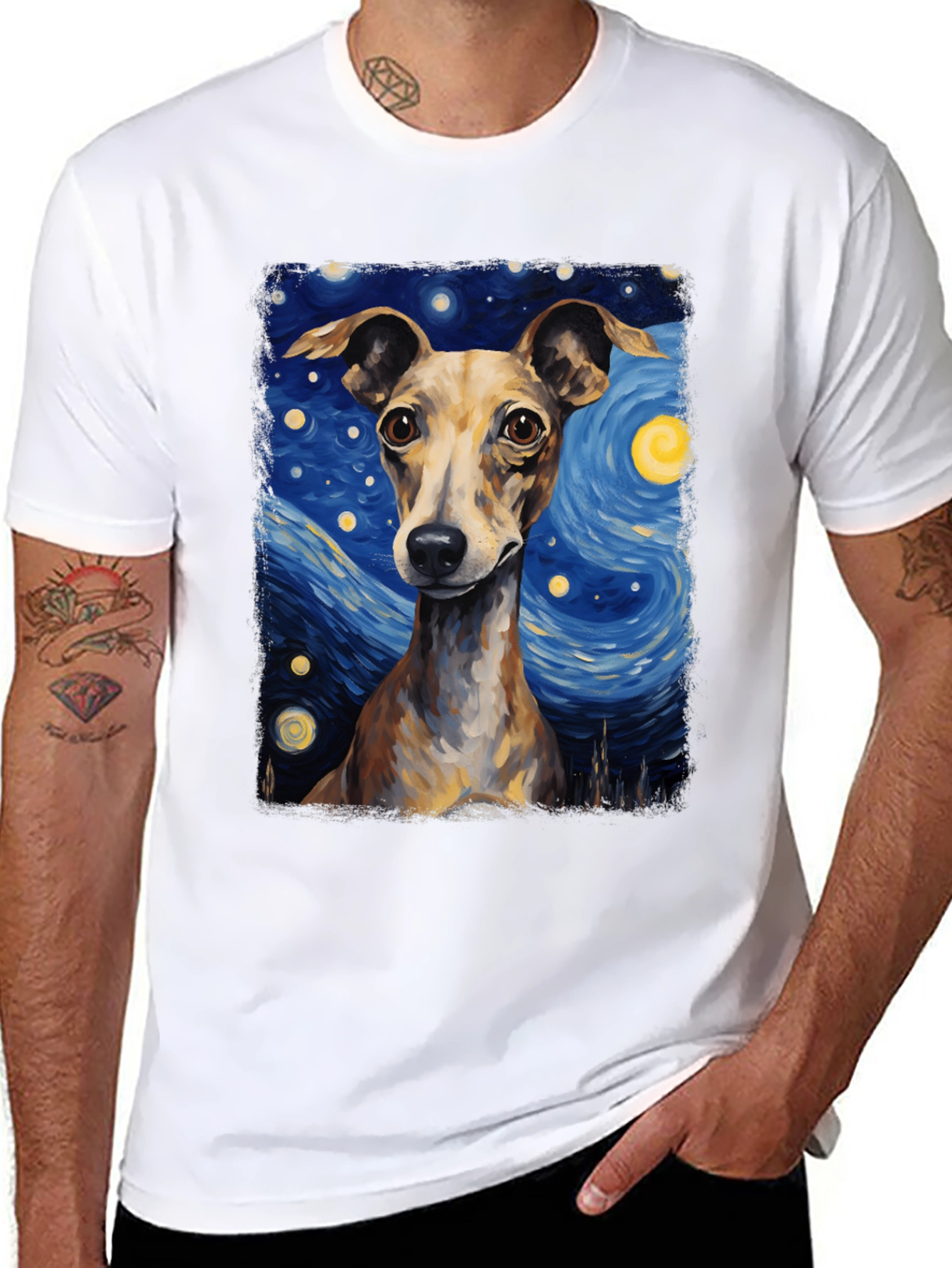 Black Starry Night Dog T-Shirt - Unique Artistic Tee view 8