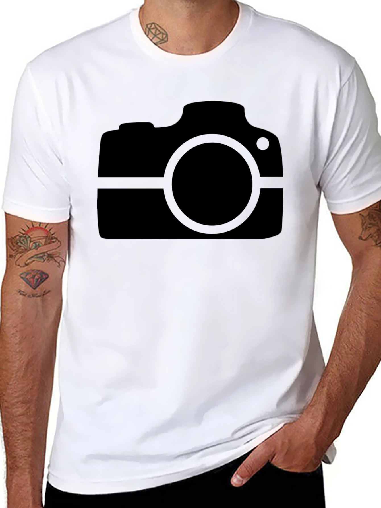 Black Camera Graphic Tee - Black Cotton Casual Wear view 8
