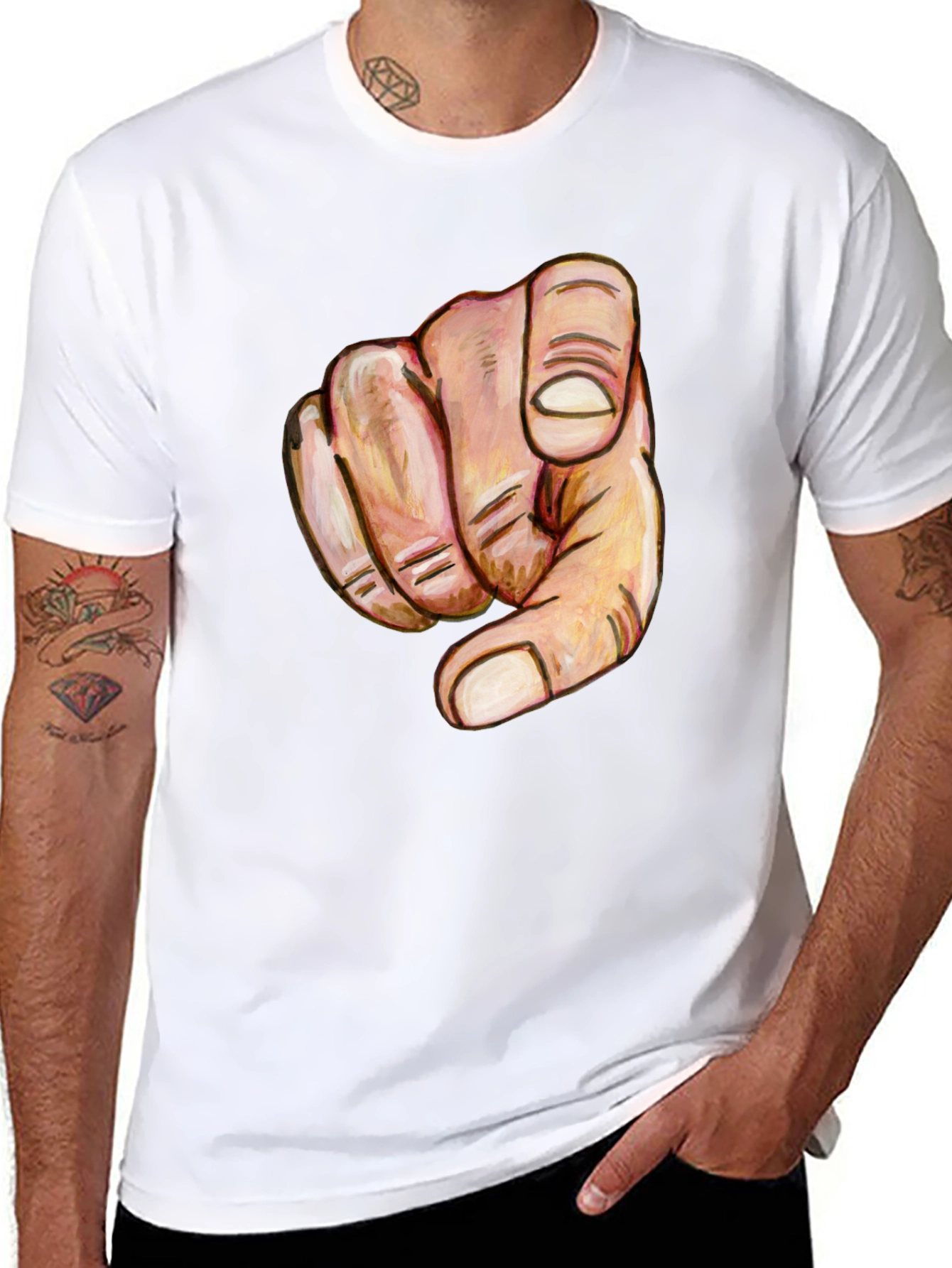 Black Pointing Finger Graphic Tee - Bold Statement Shirt view 8
