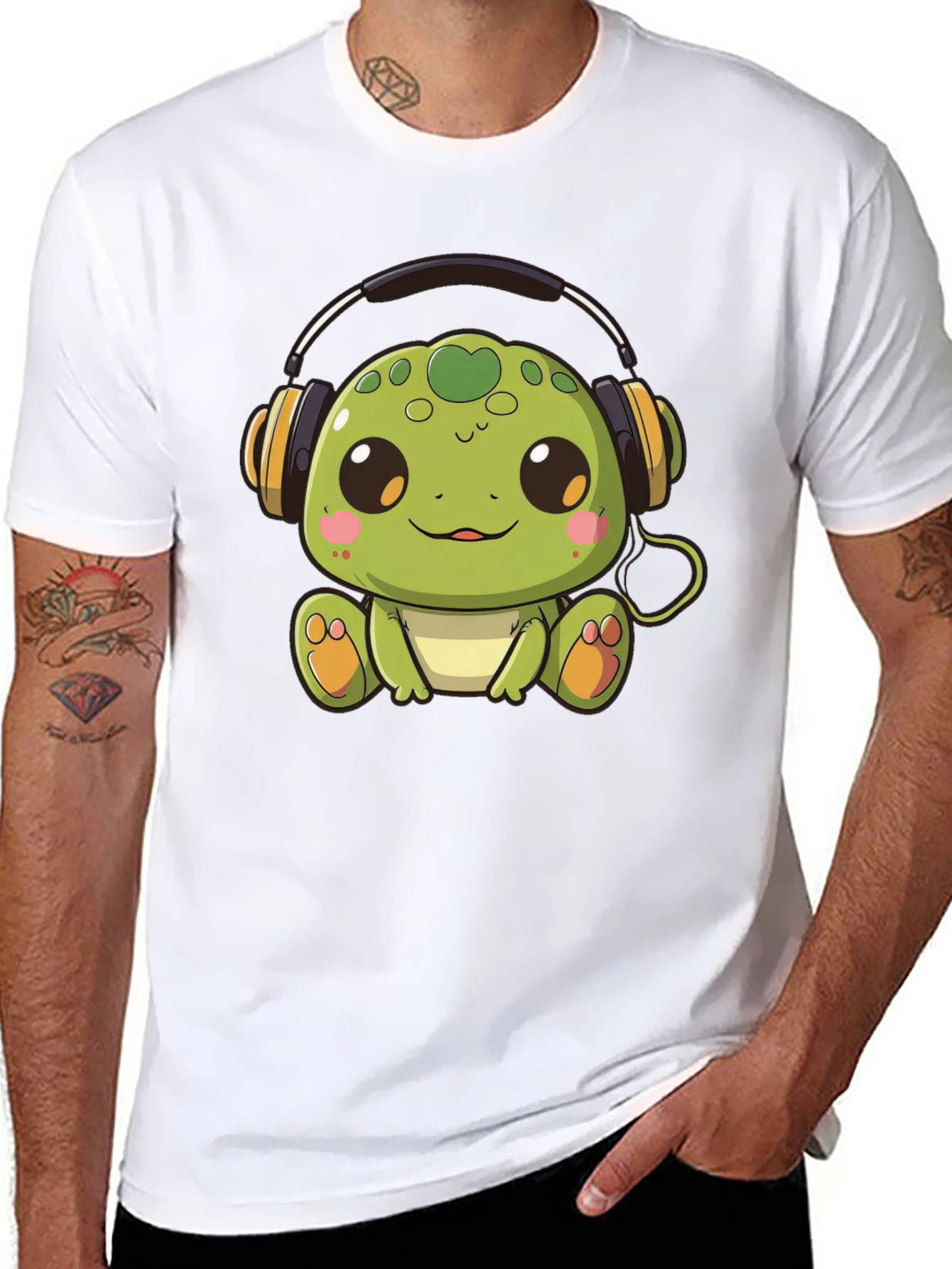 Black Cute Turtle with Headphones Black T-Shirt view 8