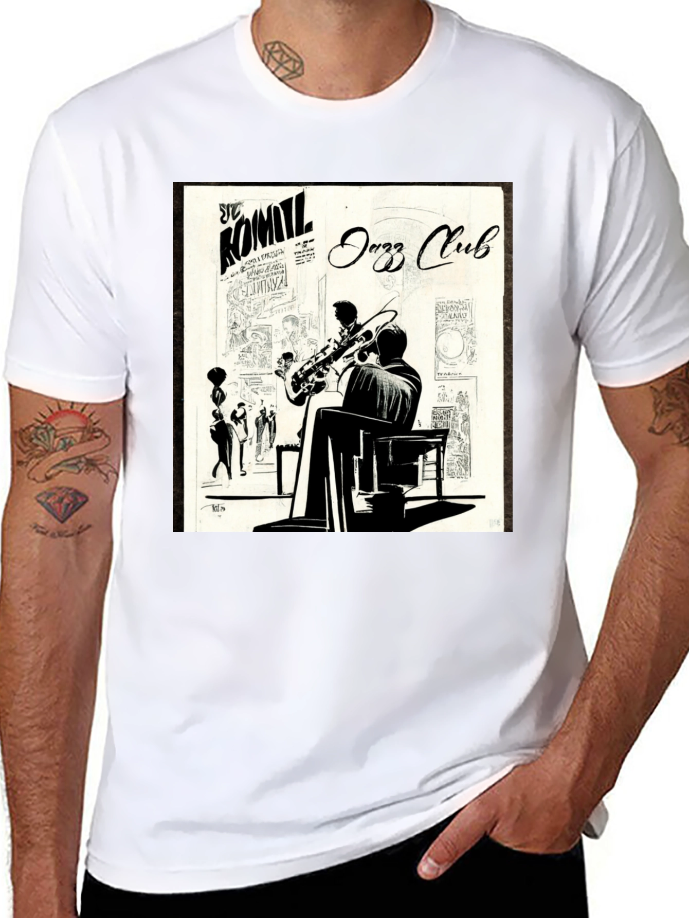 Black Vintage Jazz Club Graphic Tee - Stylish Black T-Shirt view 8