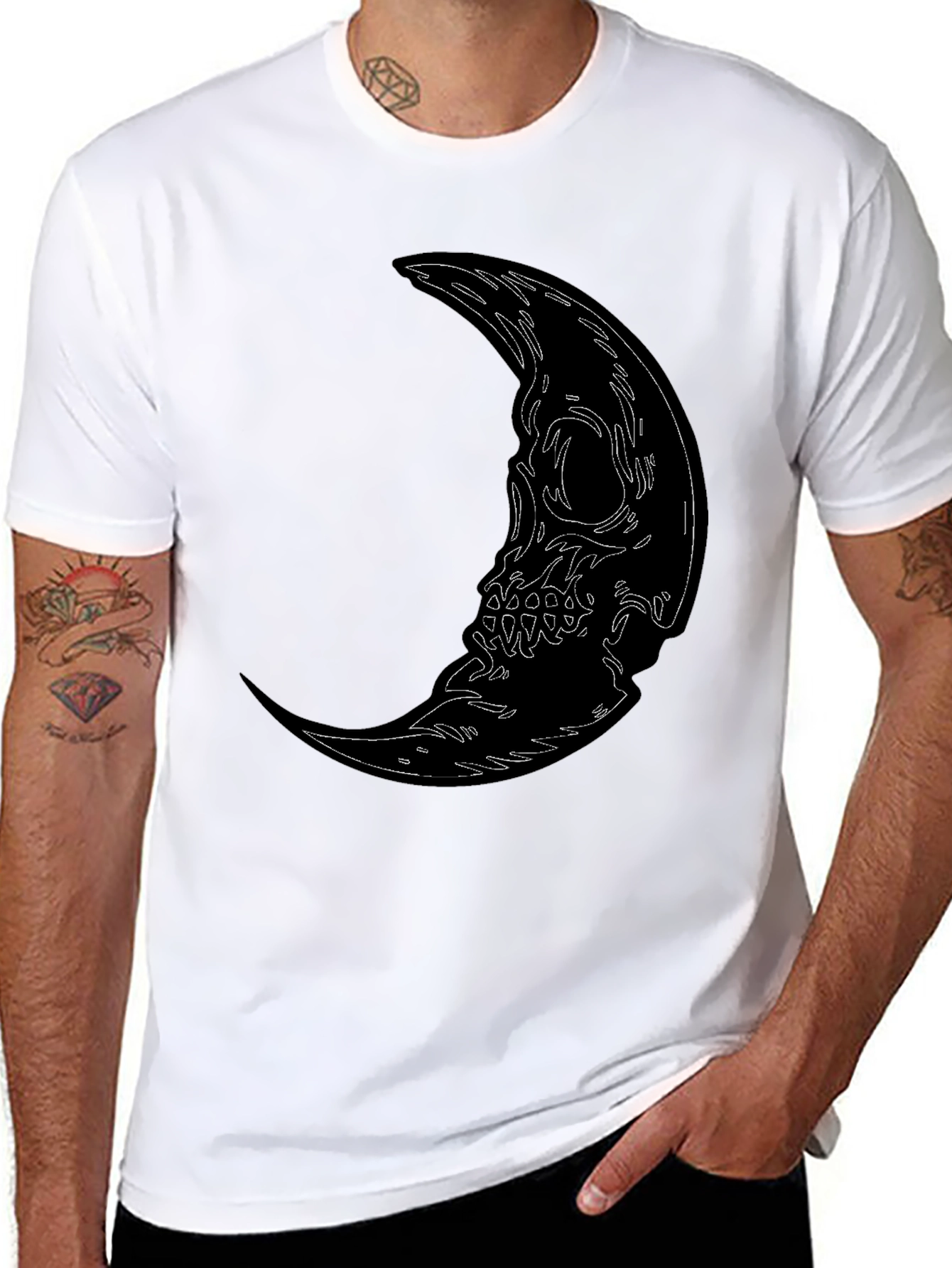 Black Skull Moon Graphic Tee - Men's Black T-Shirt view 8