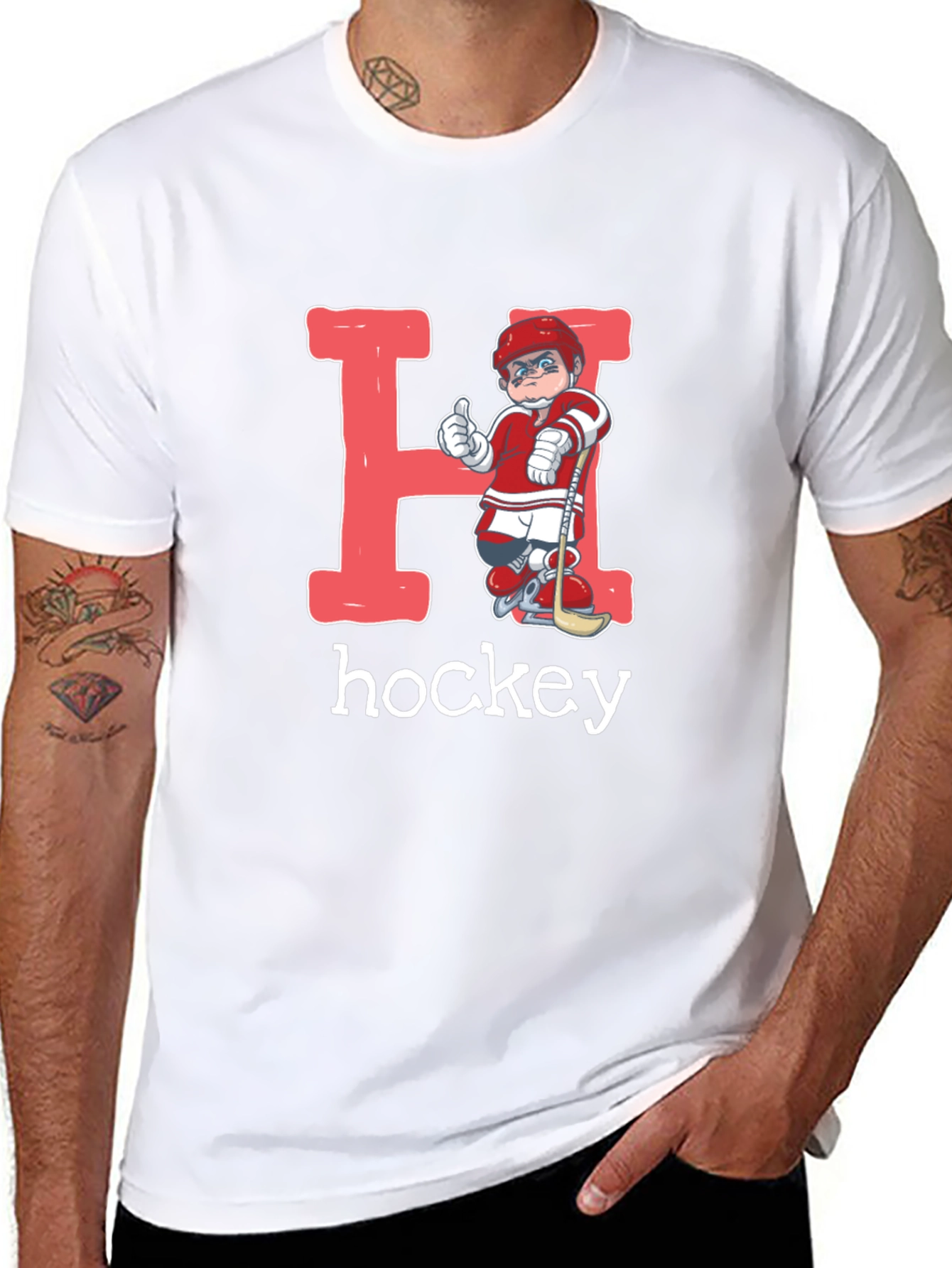 Black Hockey Player Letter H Graphic T-Shirt view 8
