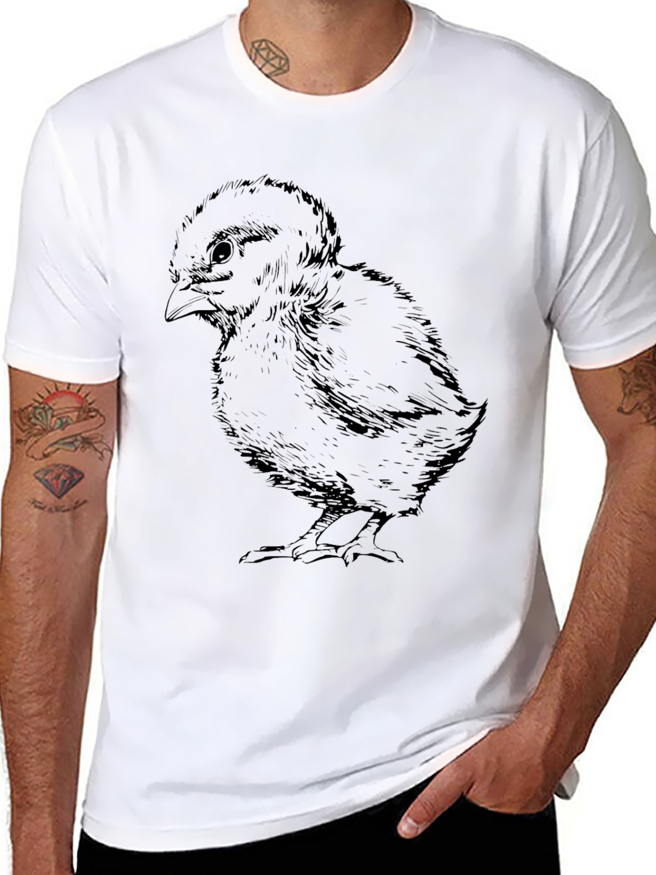 Black Black T-Shirt with Chick Illustration view 8